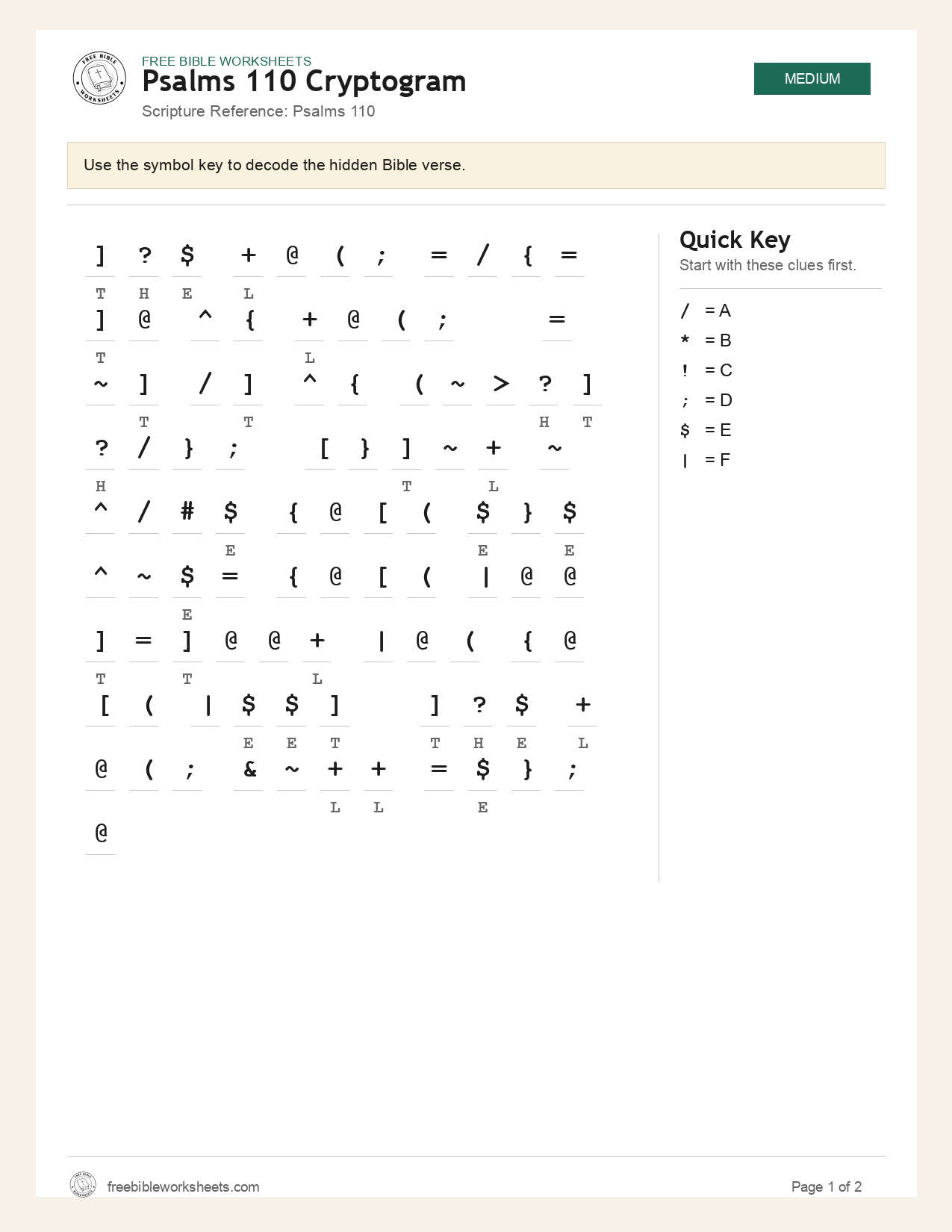 Psalms 110 Cryptogram preview