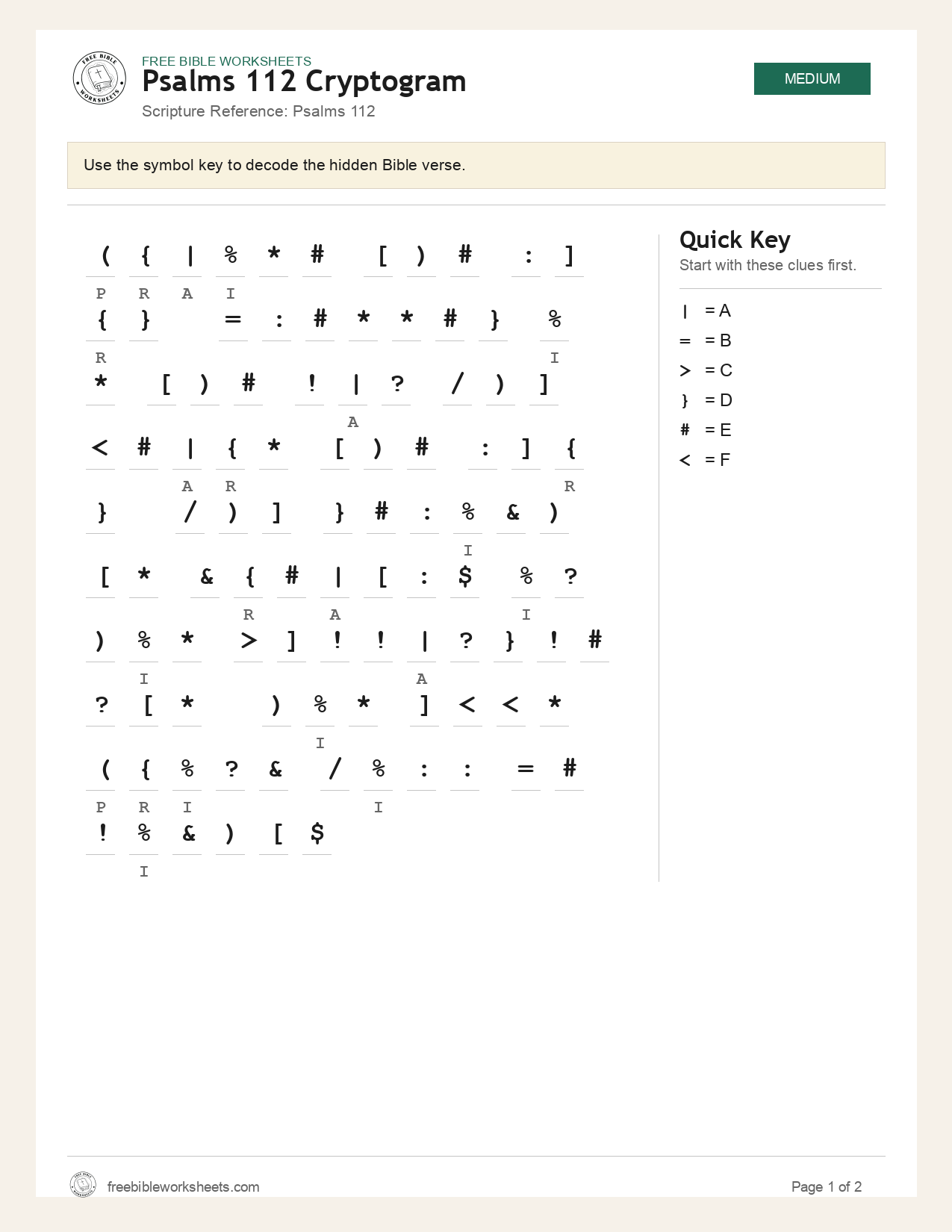 Psalms 112 Cryptogram preview