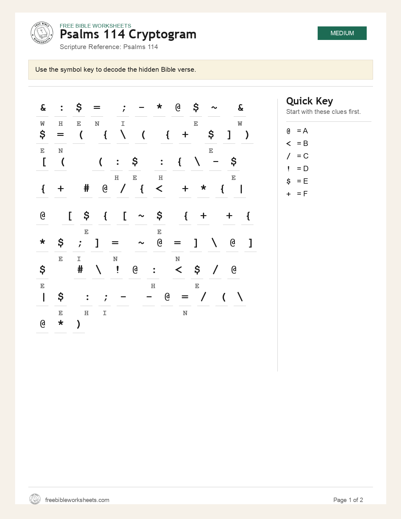 Psalms 114 Cryptogram preview