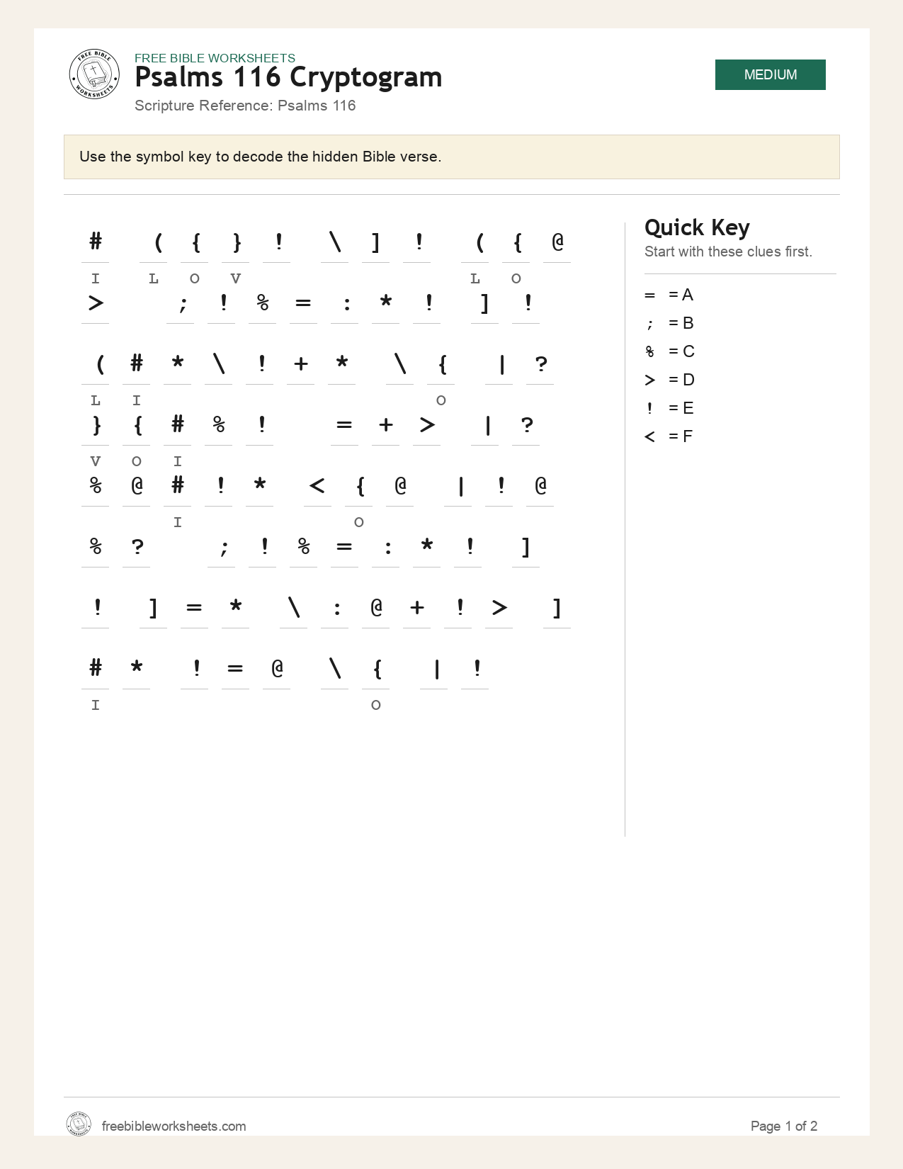 Psalms 116 Cryptogram preview