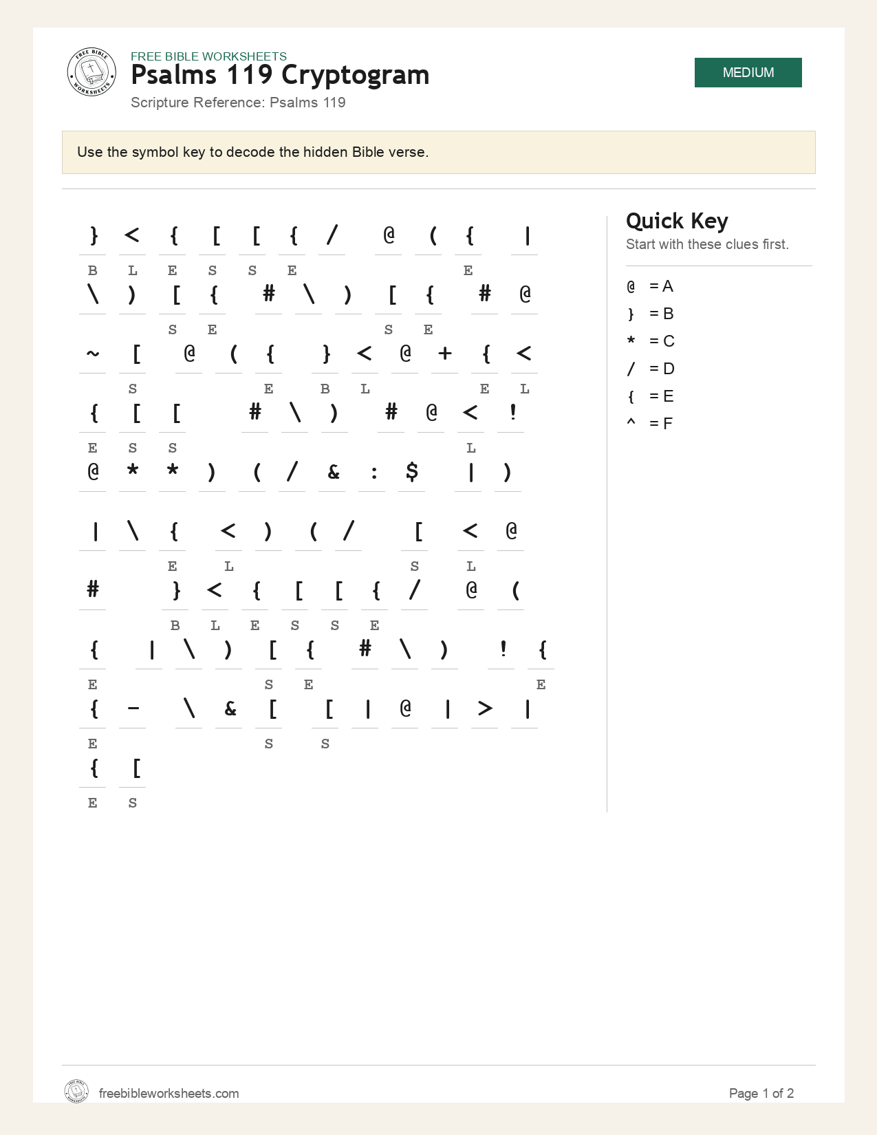 Psalms 119 Cryptogram preview