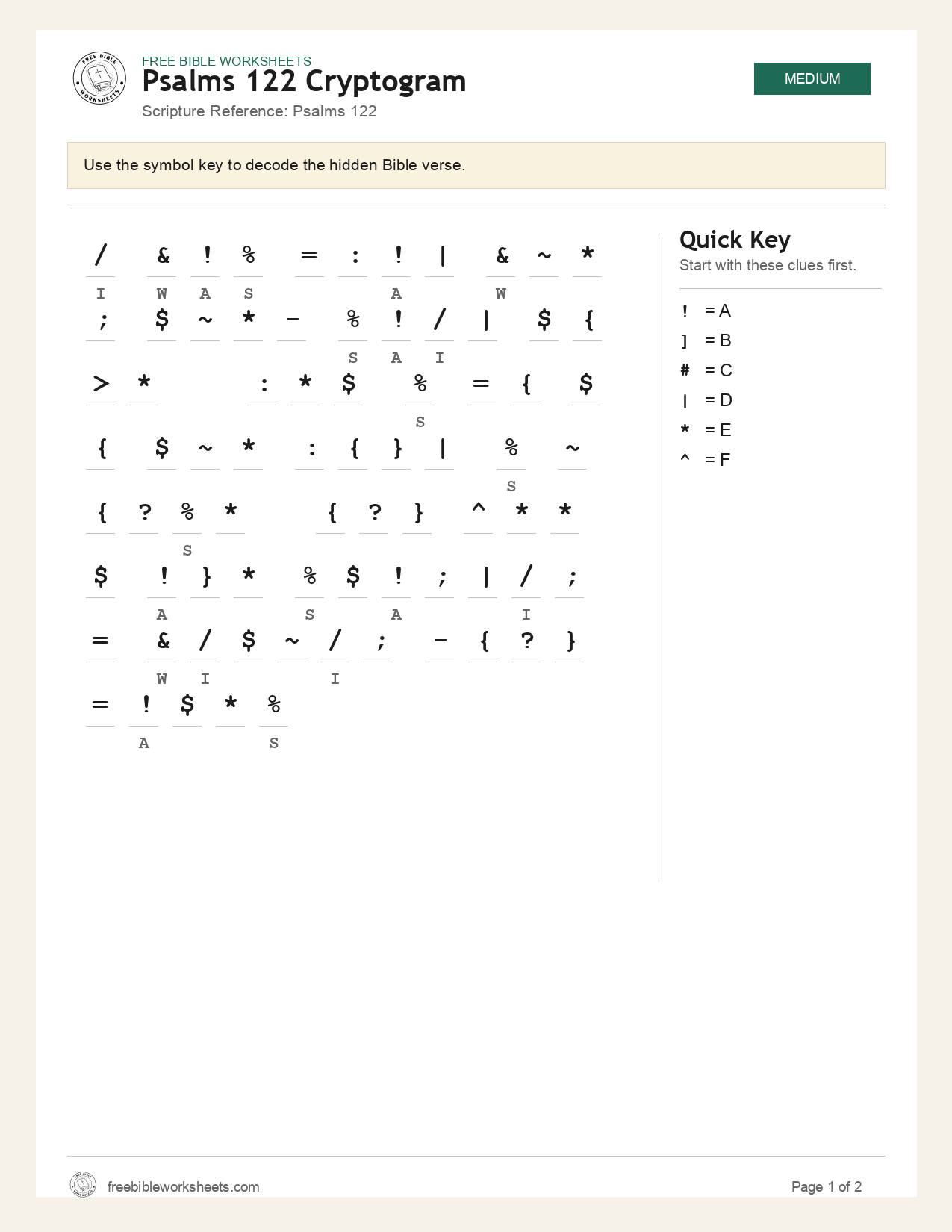 Psalms 122 Cryptogram preview