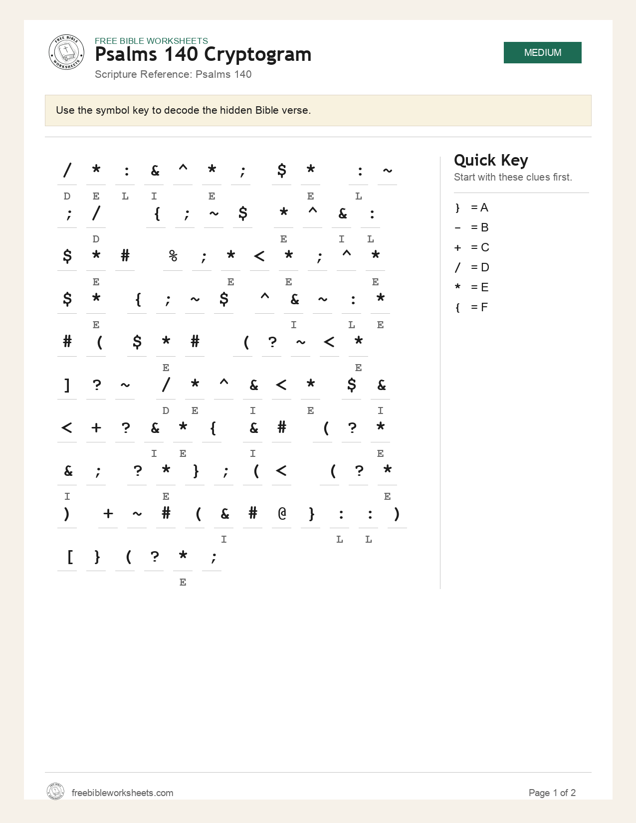 Psalms 140 Cryptogram preview
