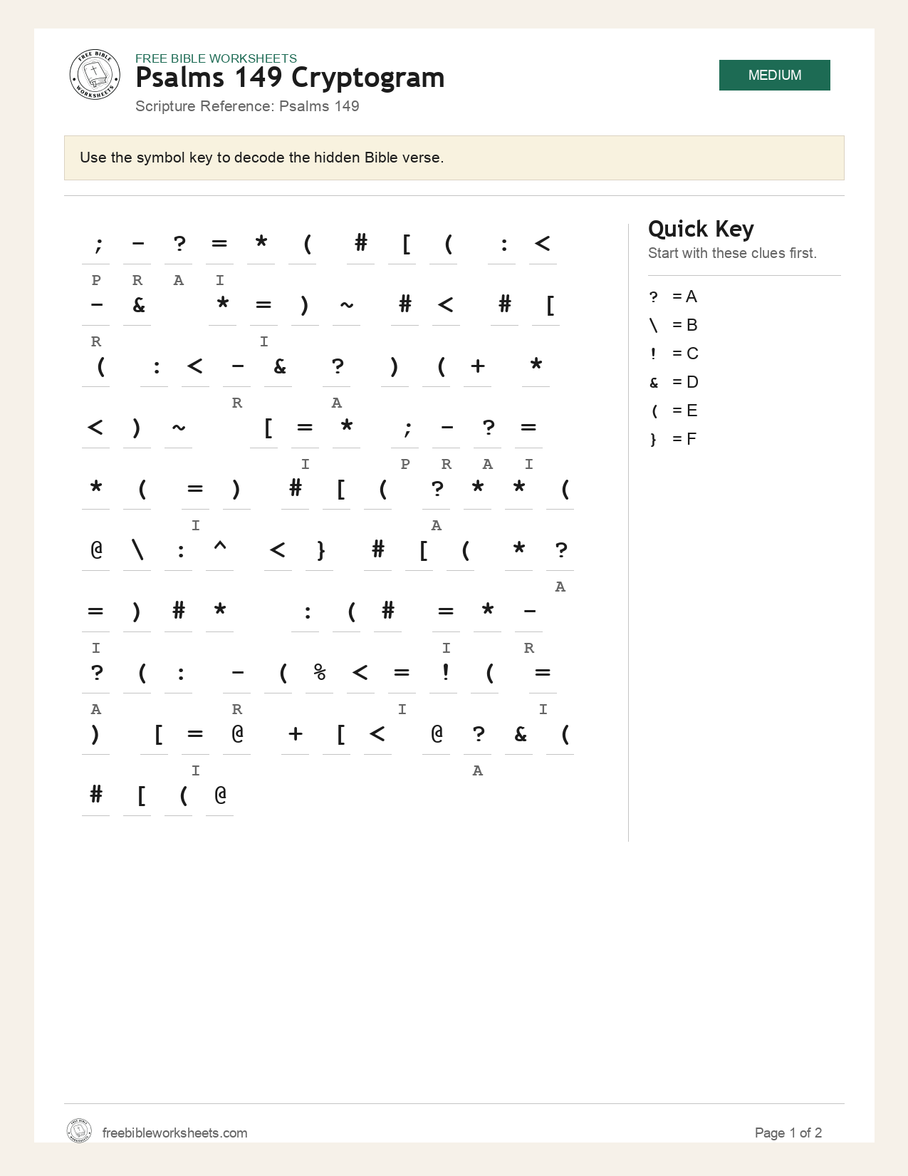 Psalms 149 Cryptogram preview