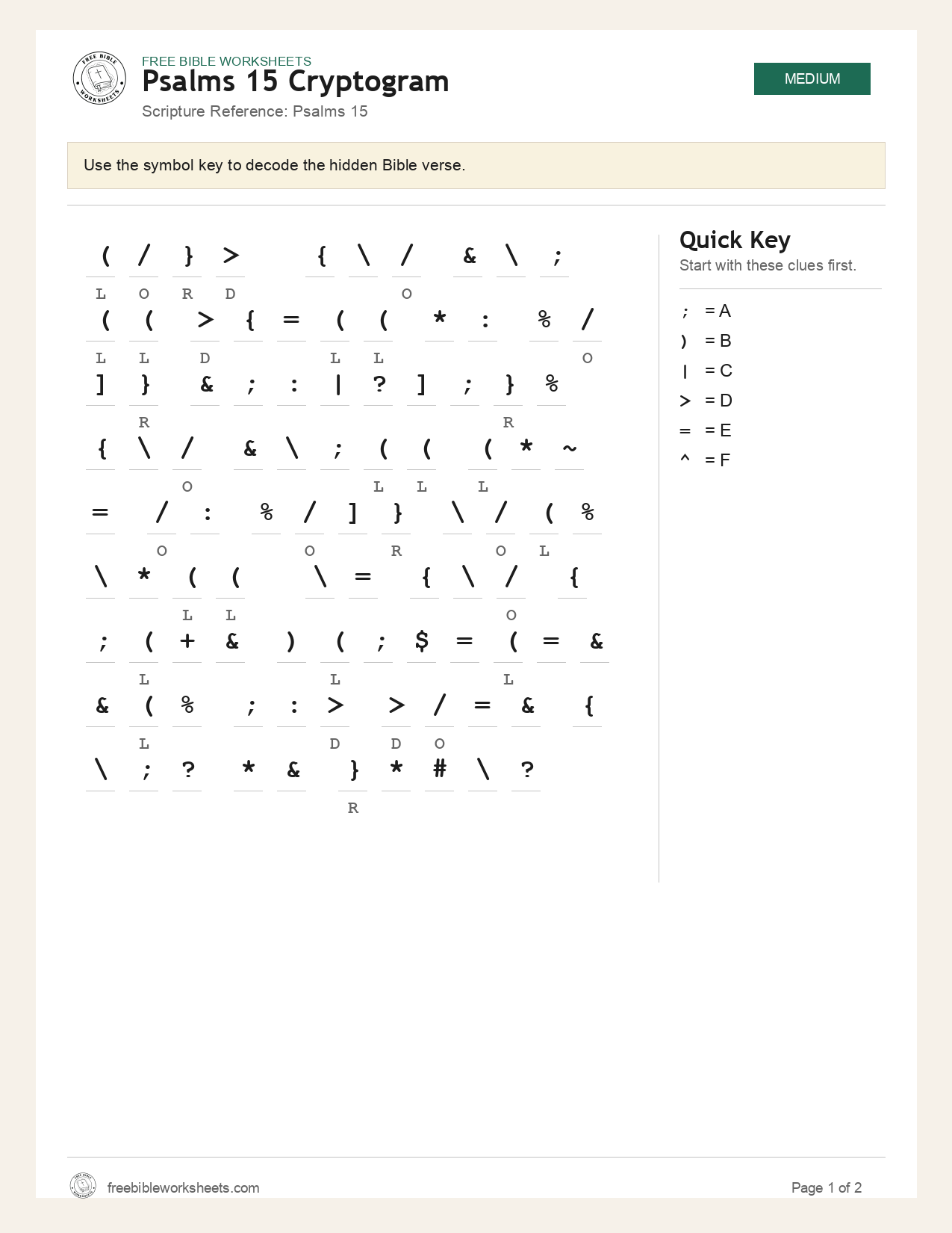 Psalms 15 Cryptogram preview