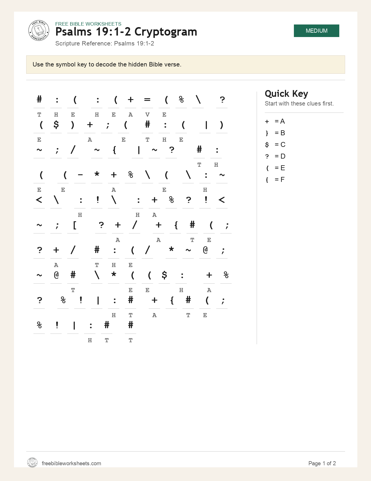 Psalms 19:1-2 Cryptogram preview