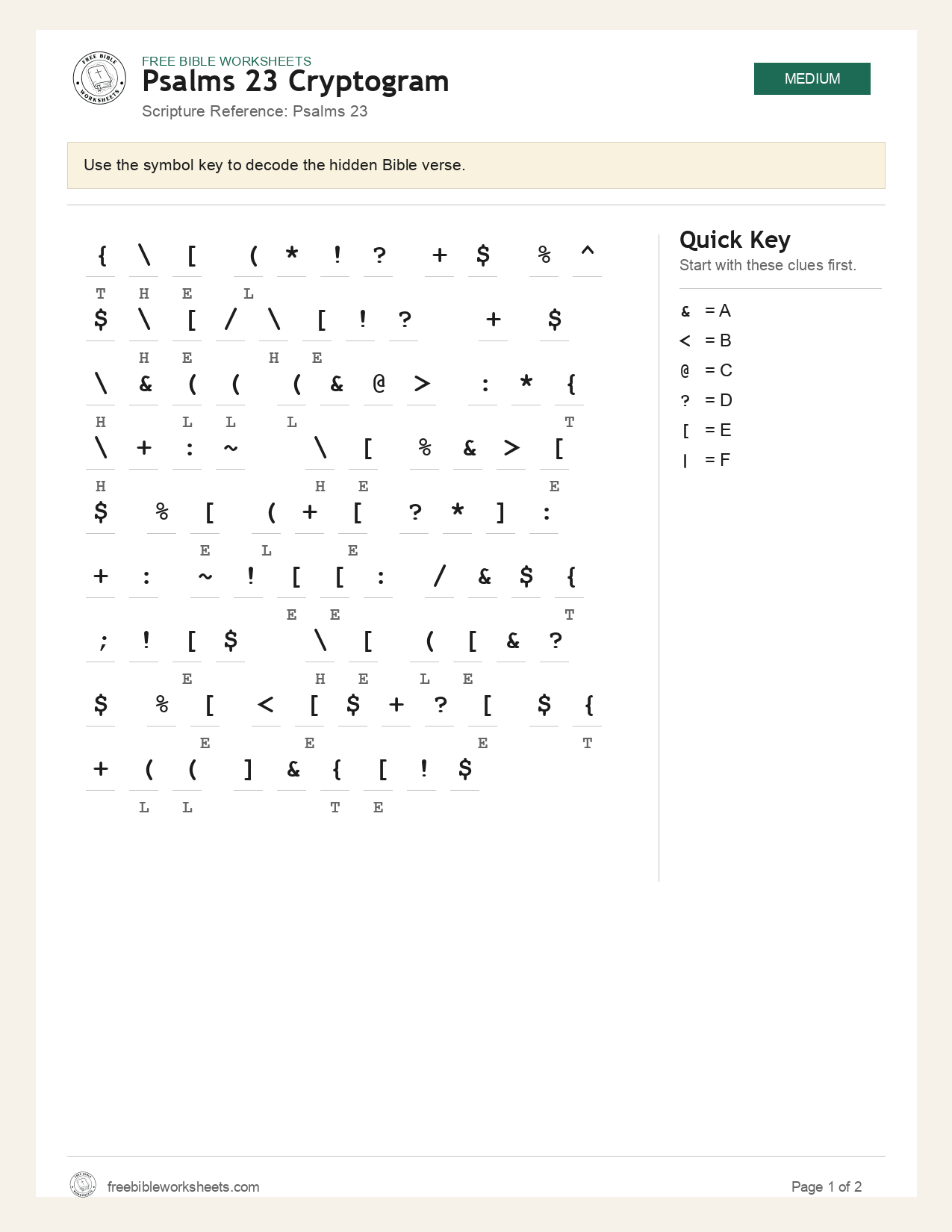 Psalms 23 Cryptogram preview