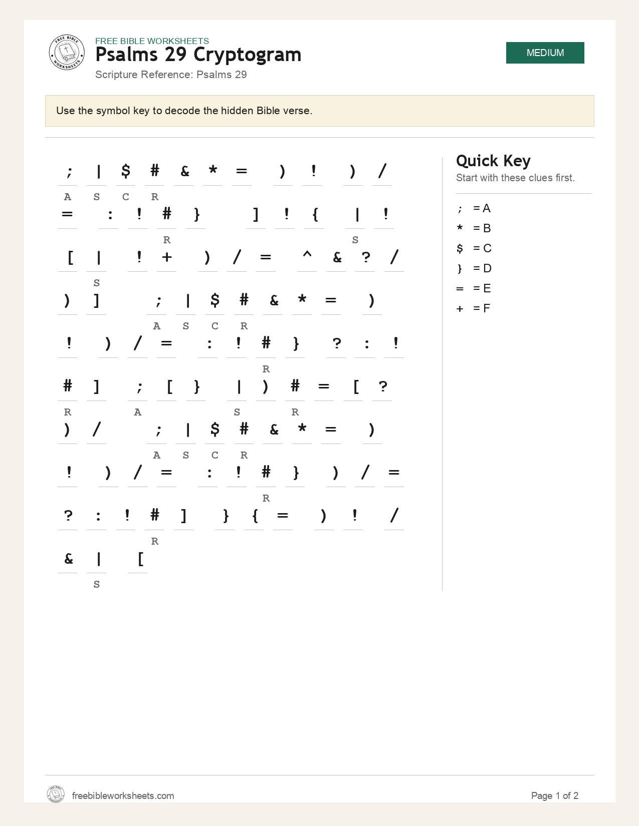 Psalms 29 Cryptogram preview