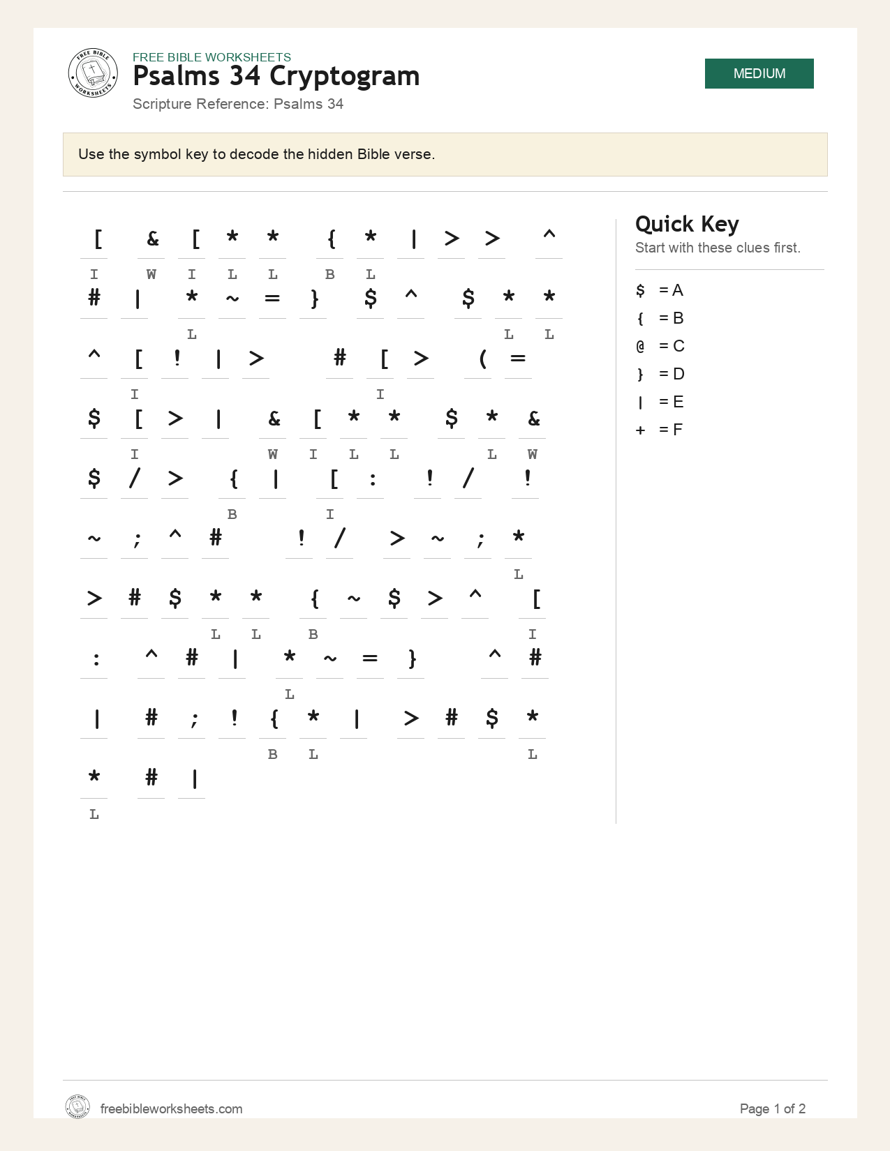 Psalms 34 Cryptogram preview