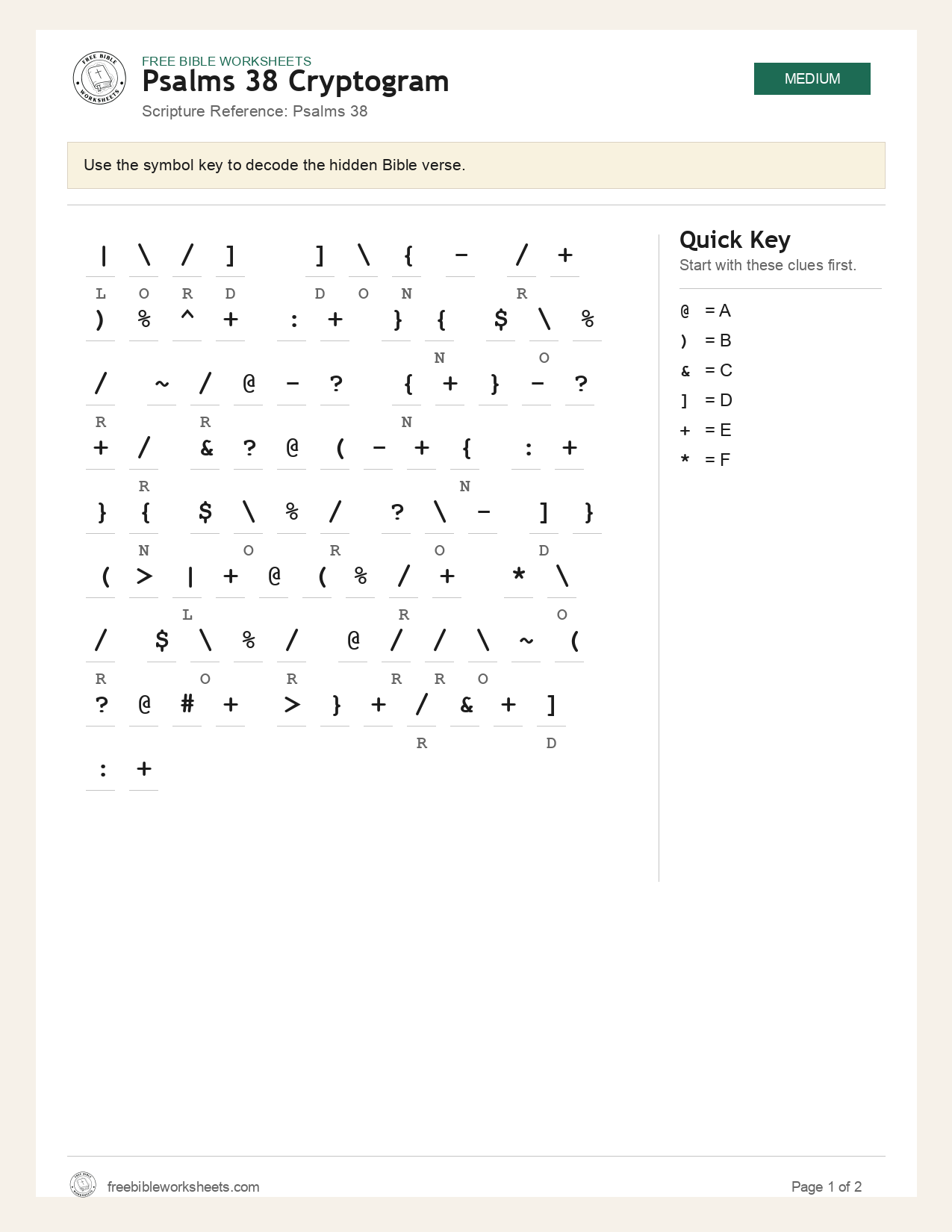 Psalms 38 Cryptogram preview