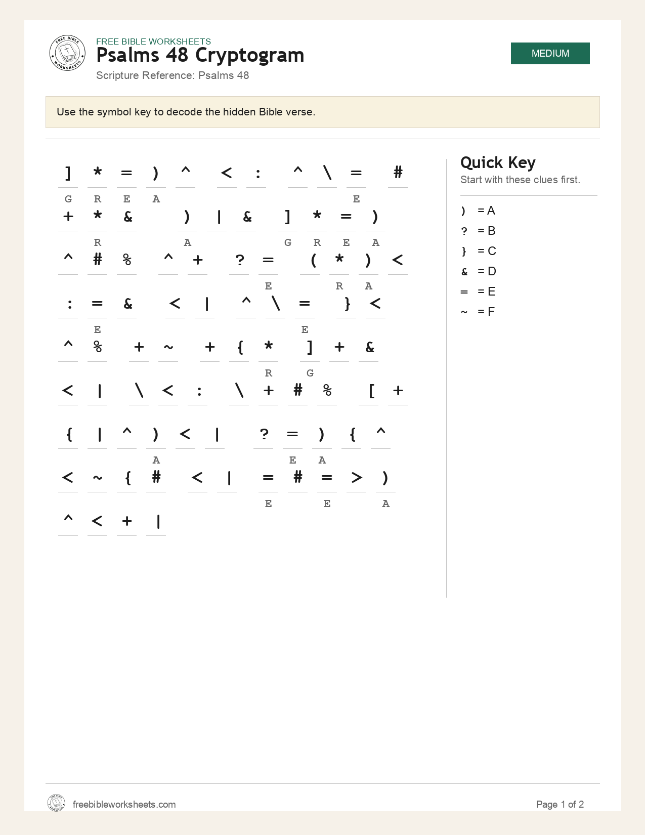 Psalms 48 Cryptogram preview