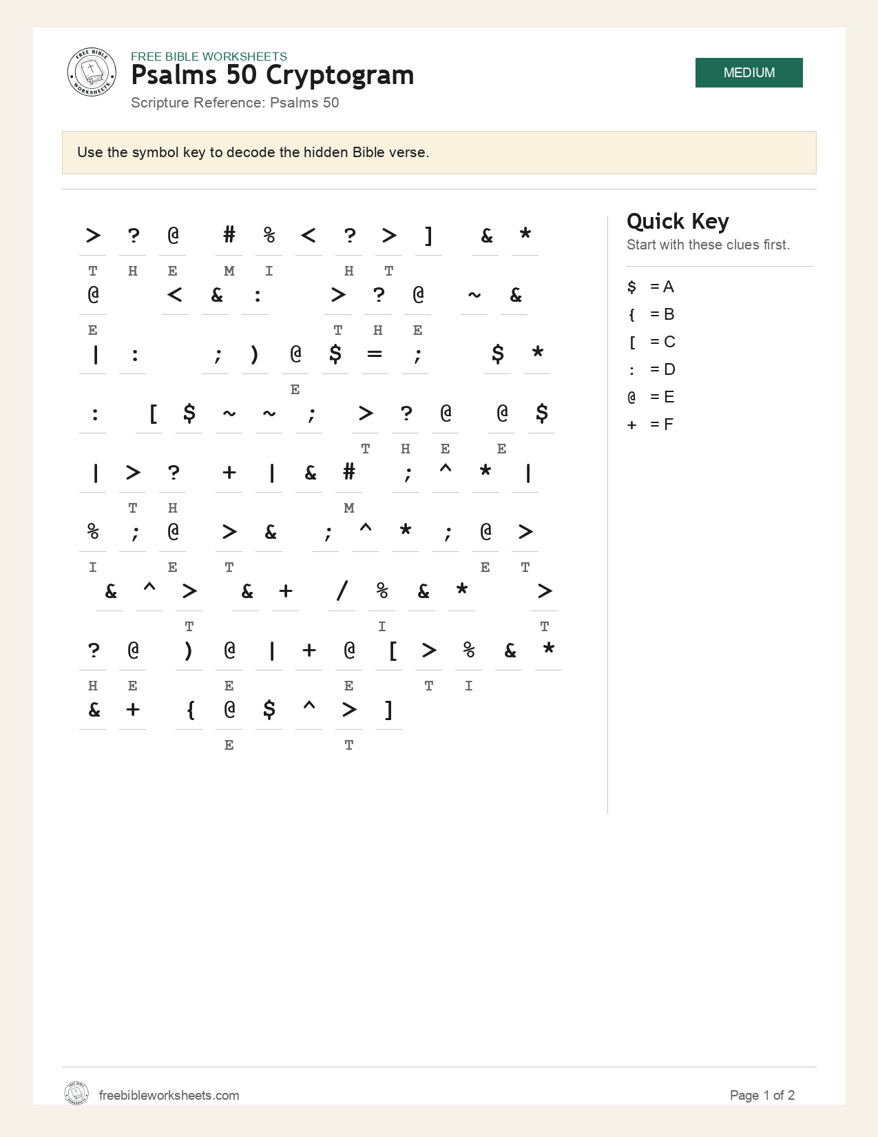 Psalms 50 Cryptogram preview