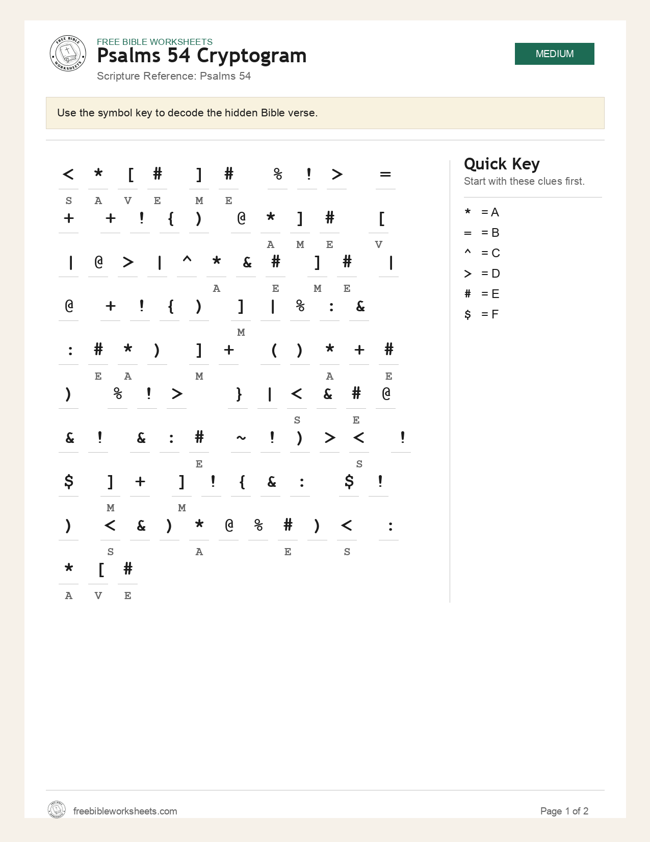 Psalms 54 Cryptogram preview