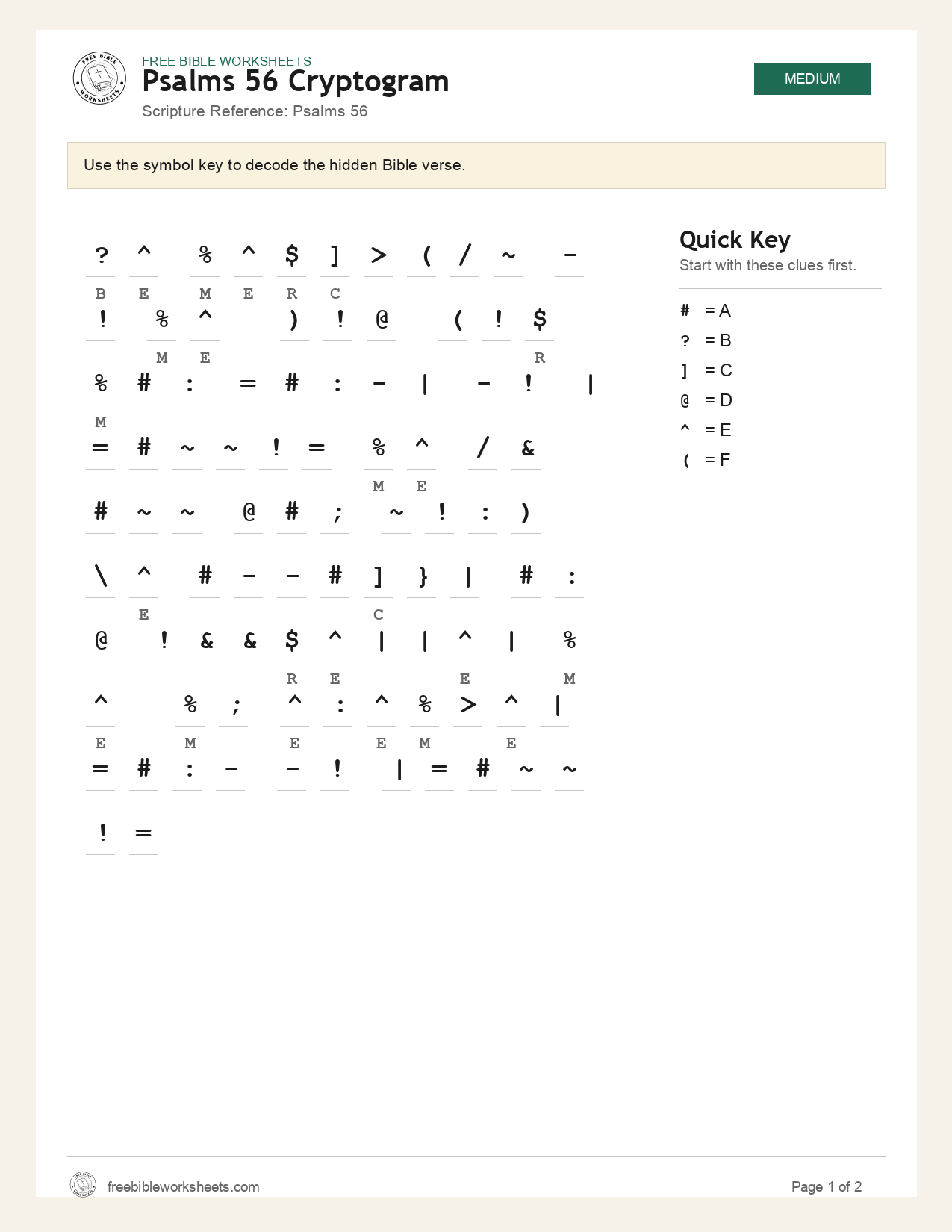 Psalms 56 Cryptogram preview