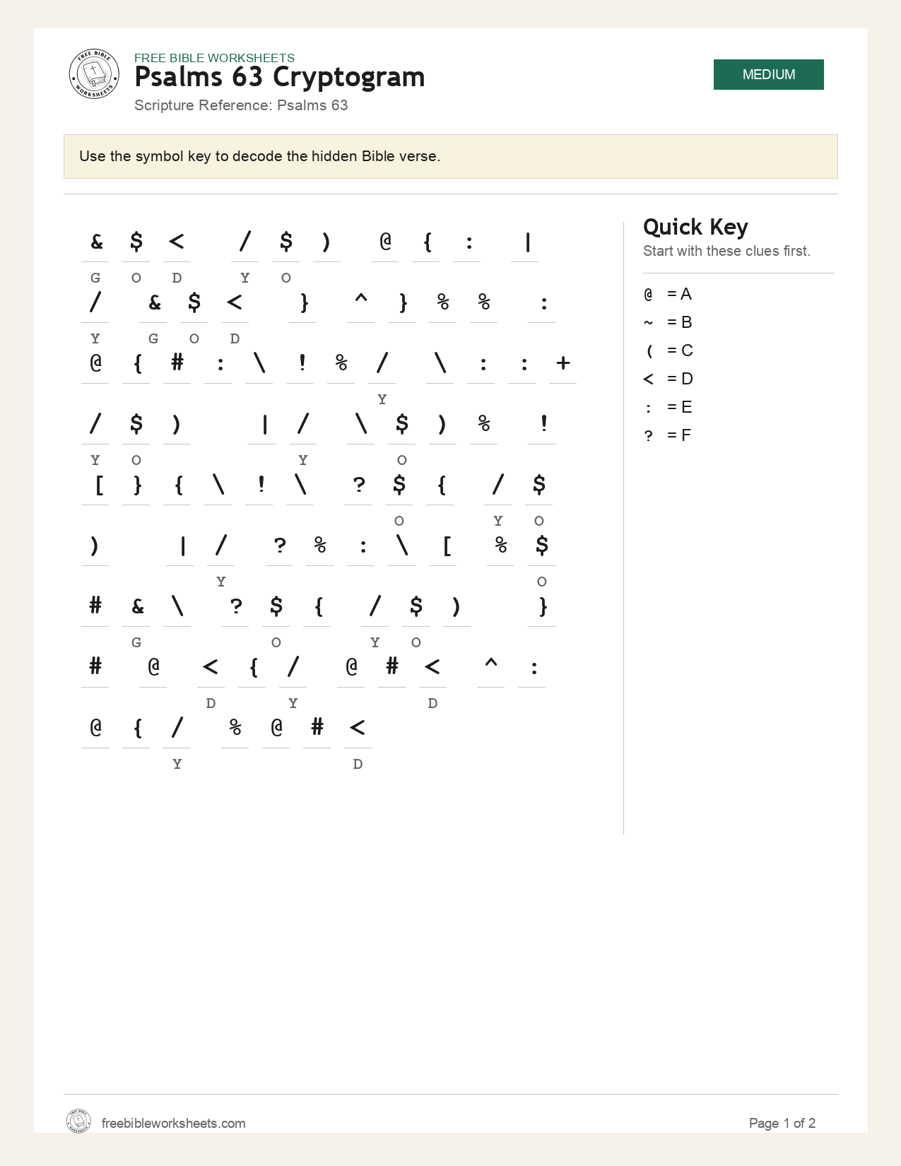 Psalms 63 Cryptogram preview