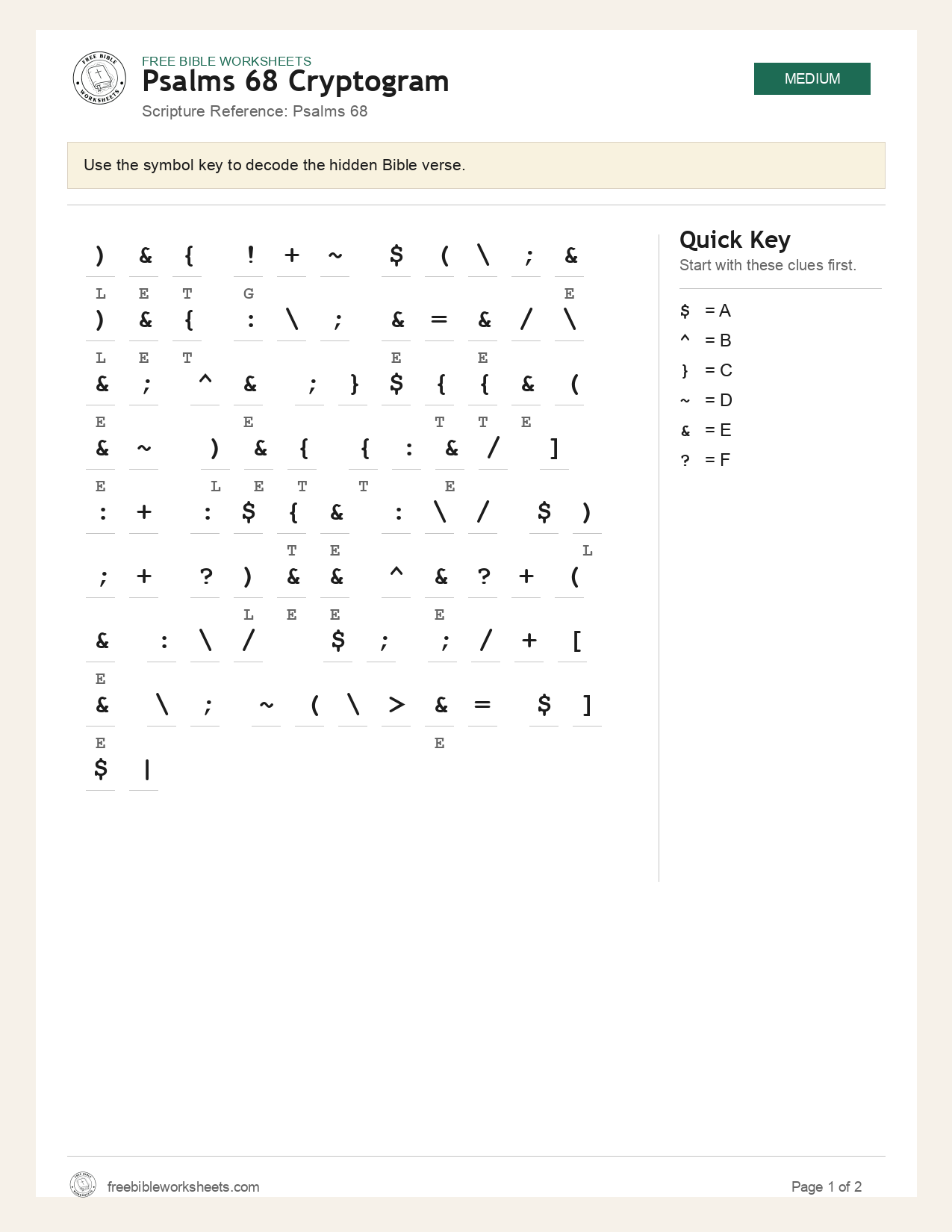 Psalms 68 Cryptogram preview