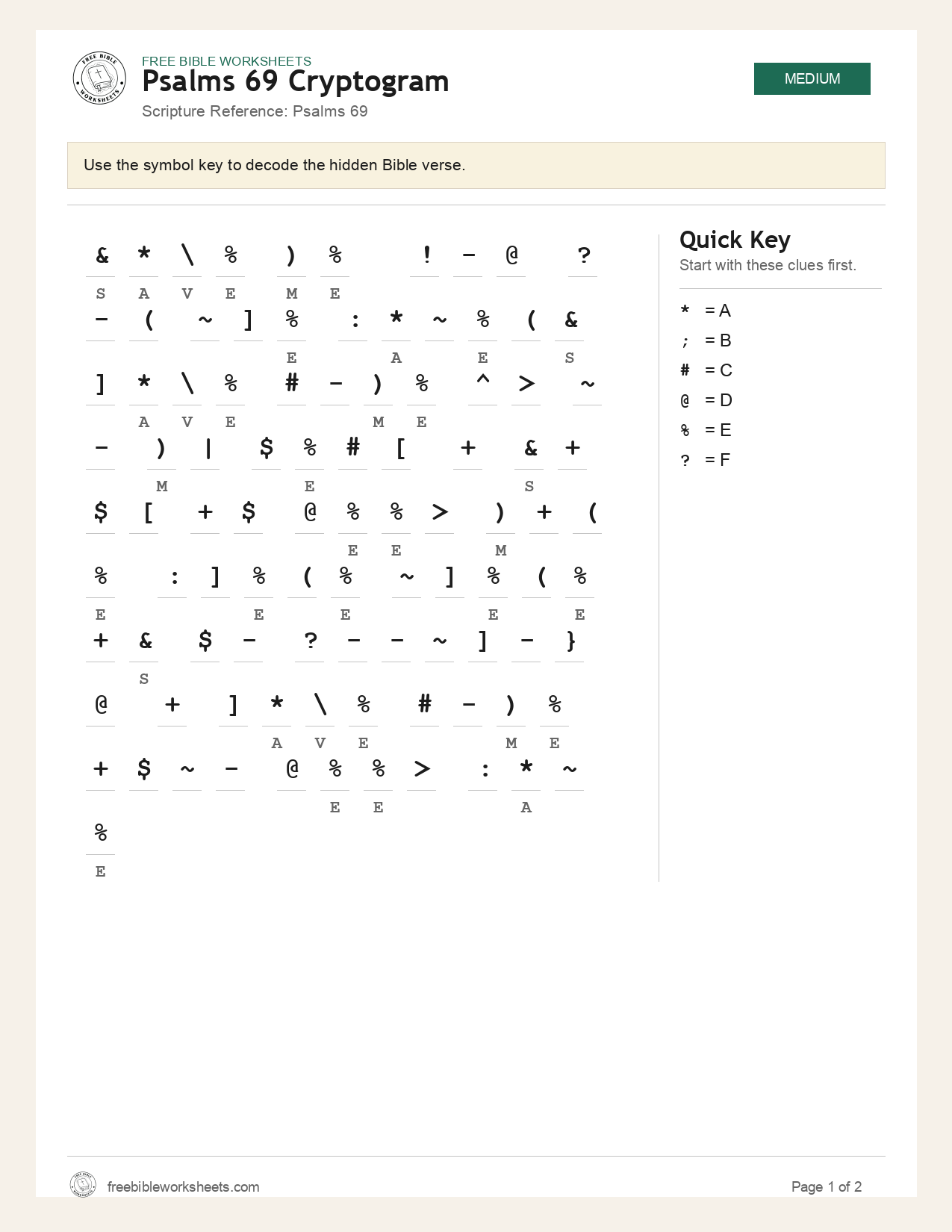 Psalms 69 Cryptogram preview