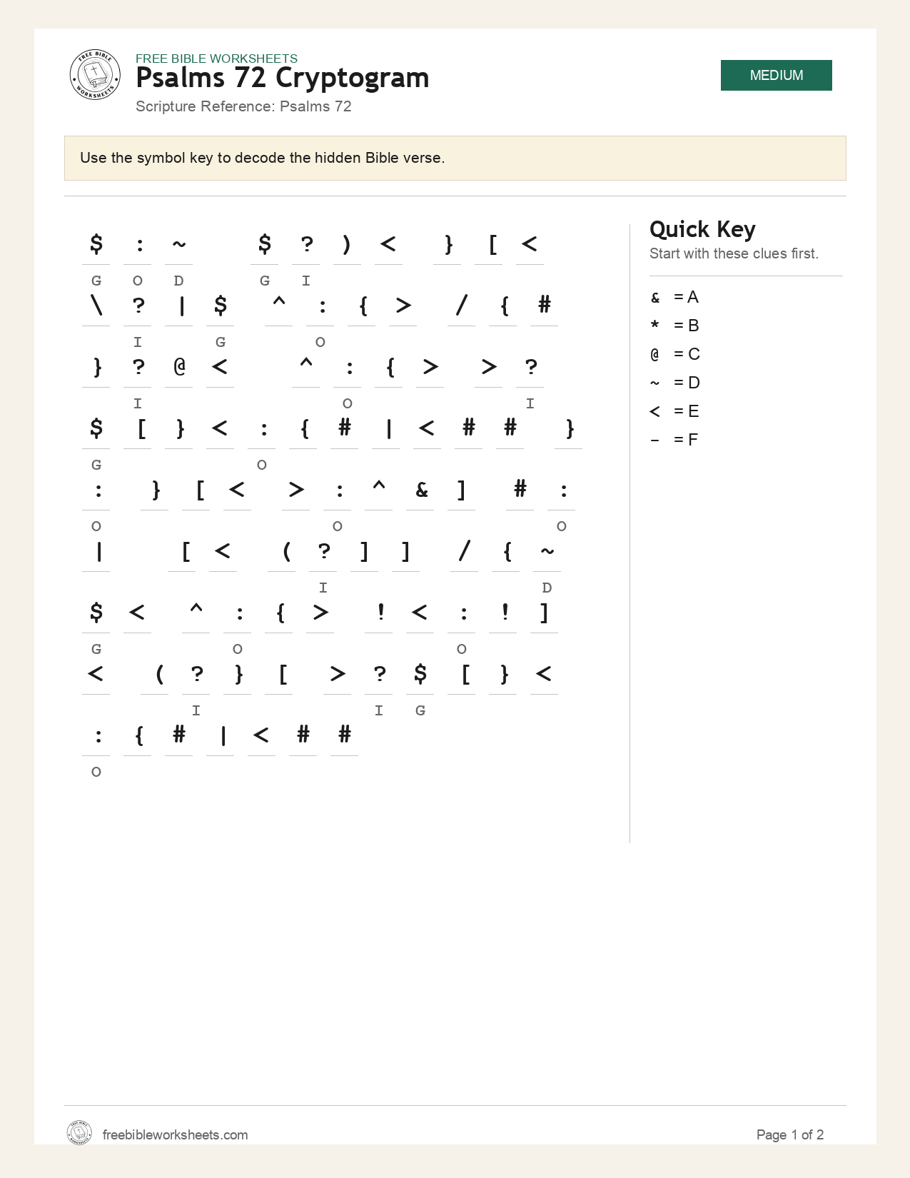 Psalms 72 Cryptogram preview