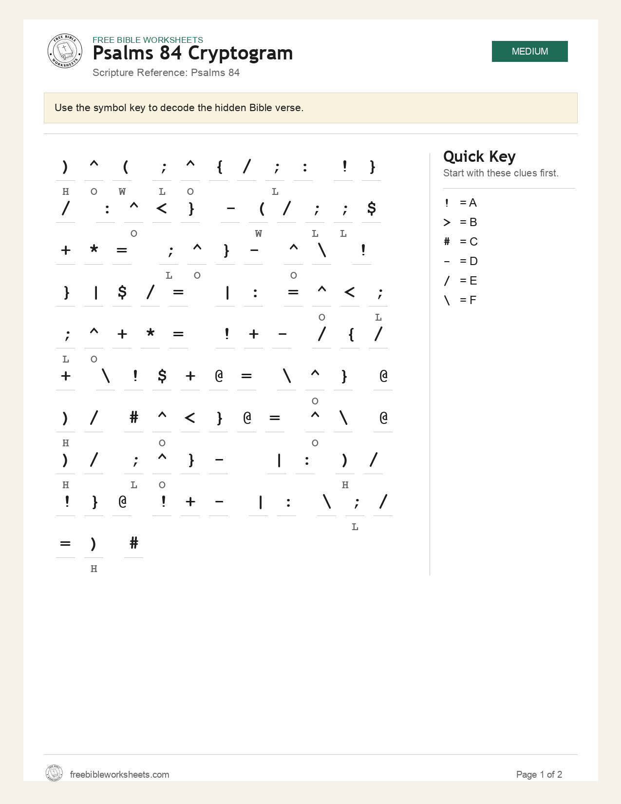 Psalms 84 Cryptogram preview