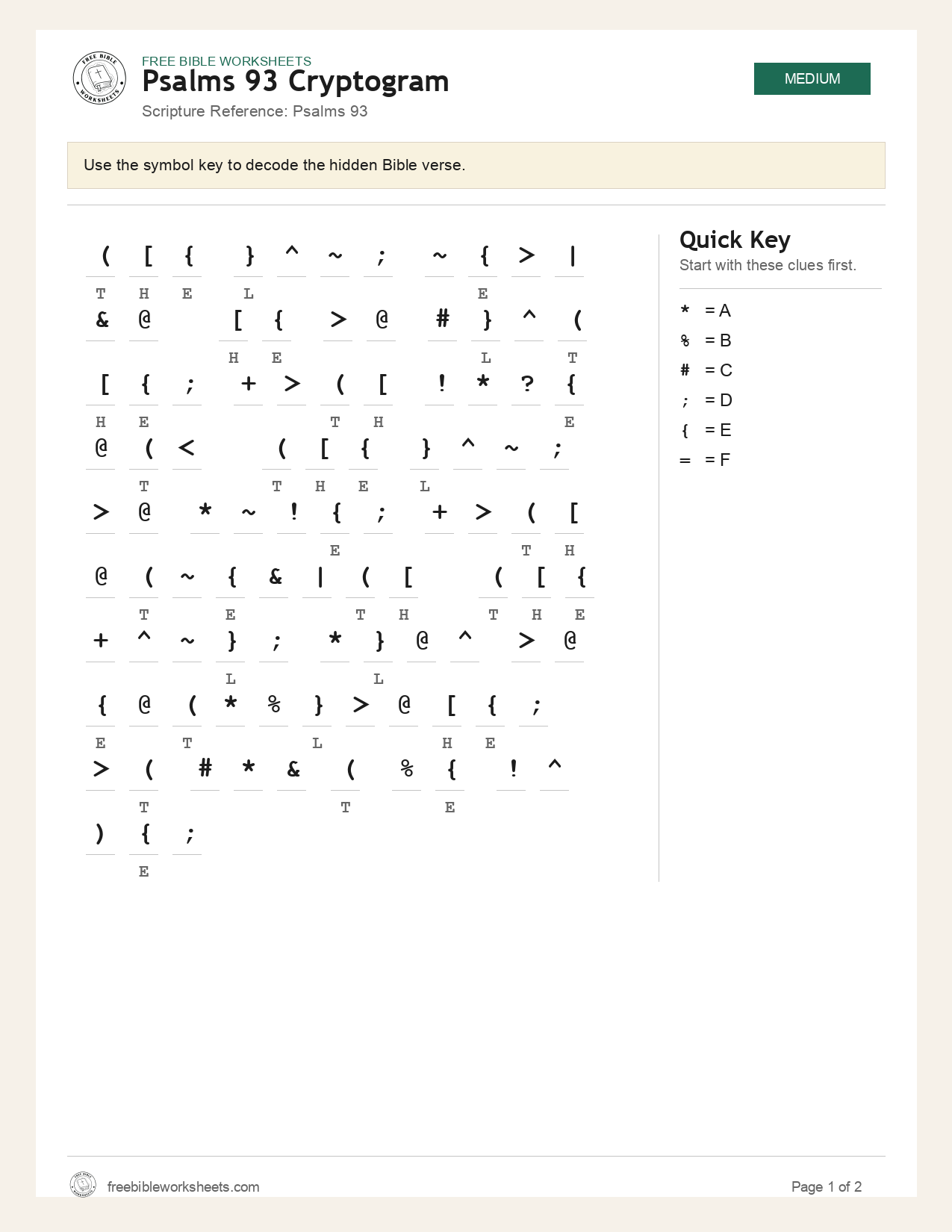Psalms 93 Cryptogram preview