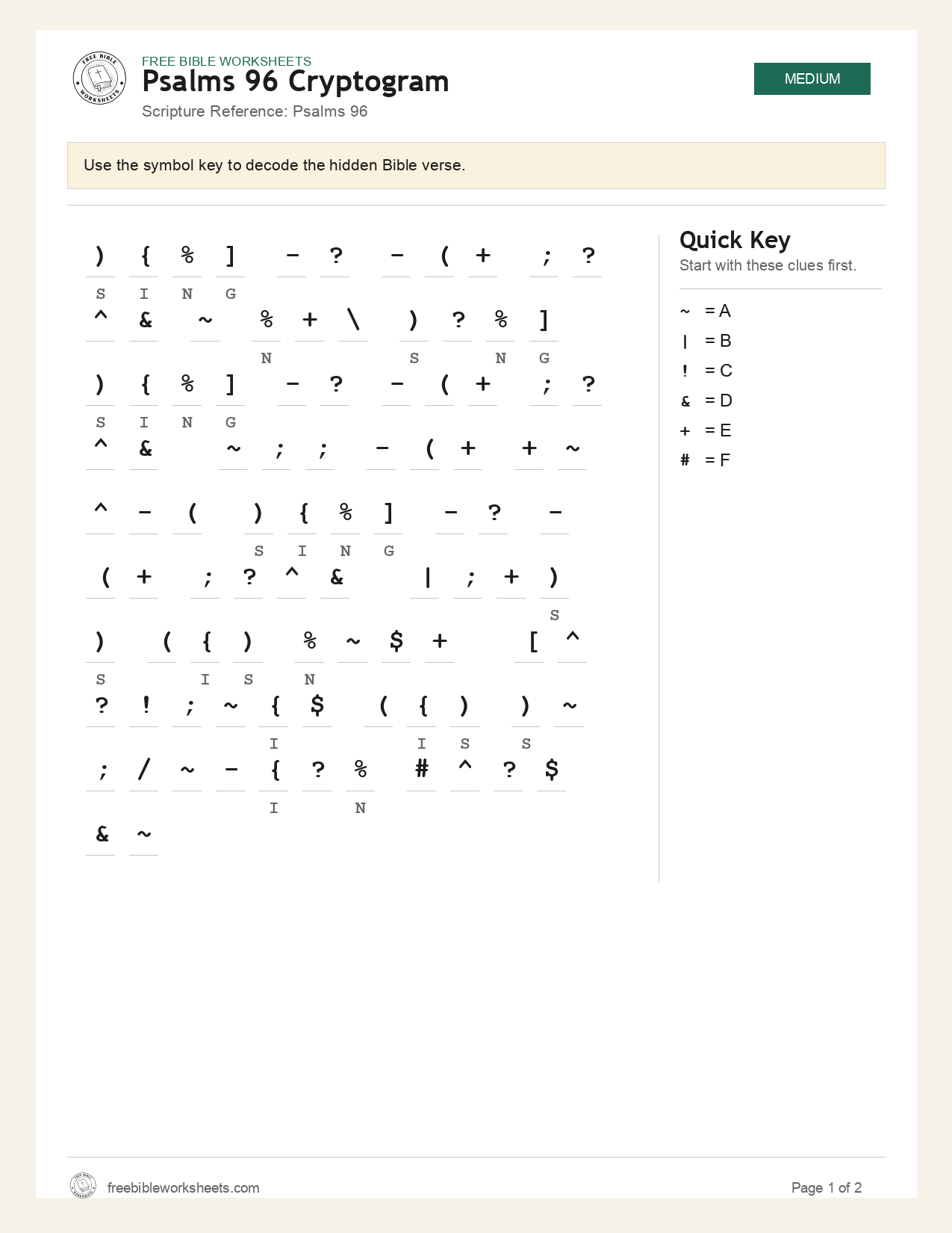 Psalms 96 Cryptogram preview