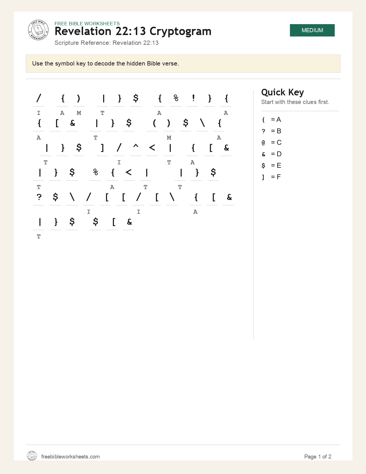 Revelation 22:13 Cryptogram preview