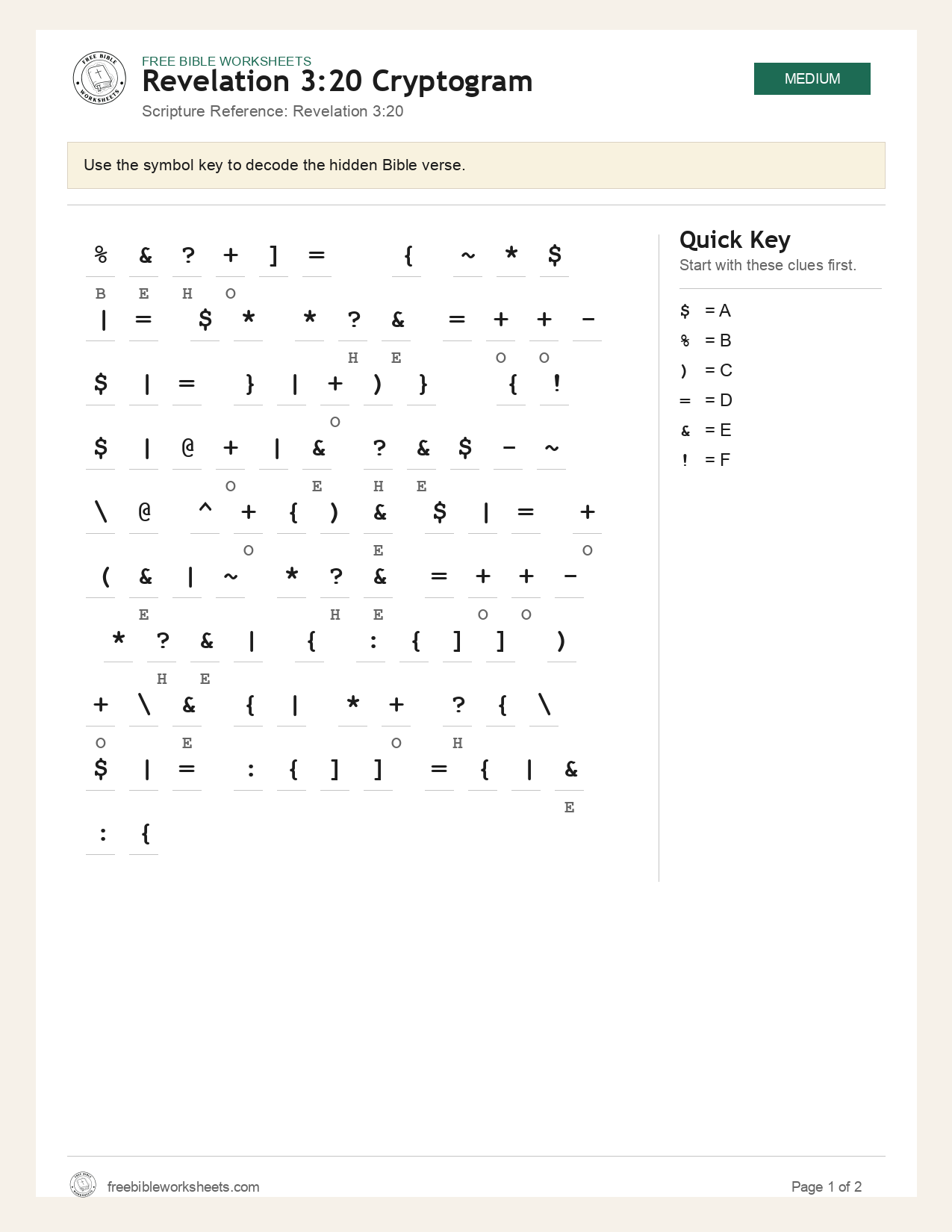 Revelation 3:20 Cryptogram preview
