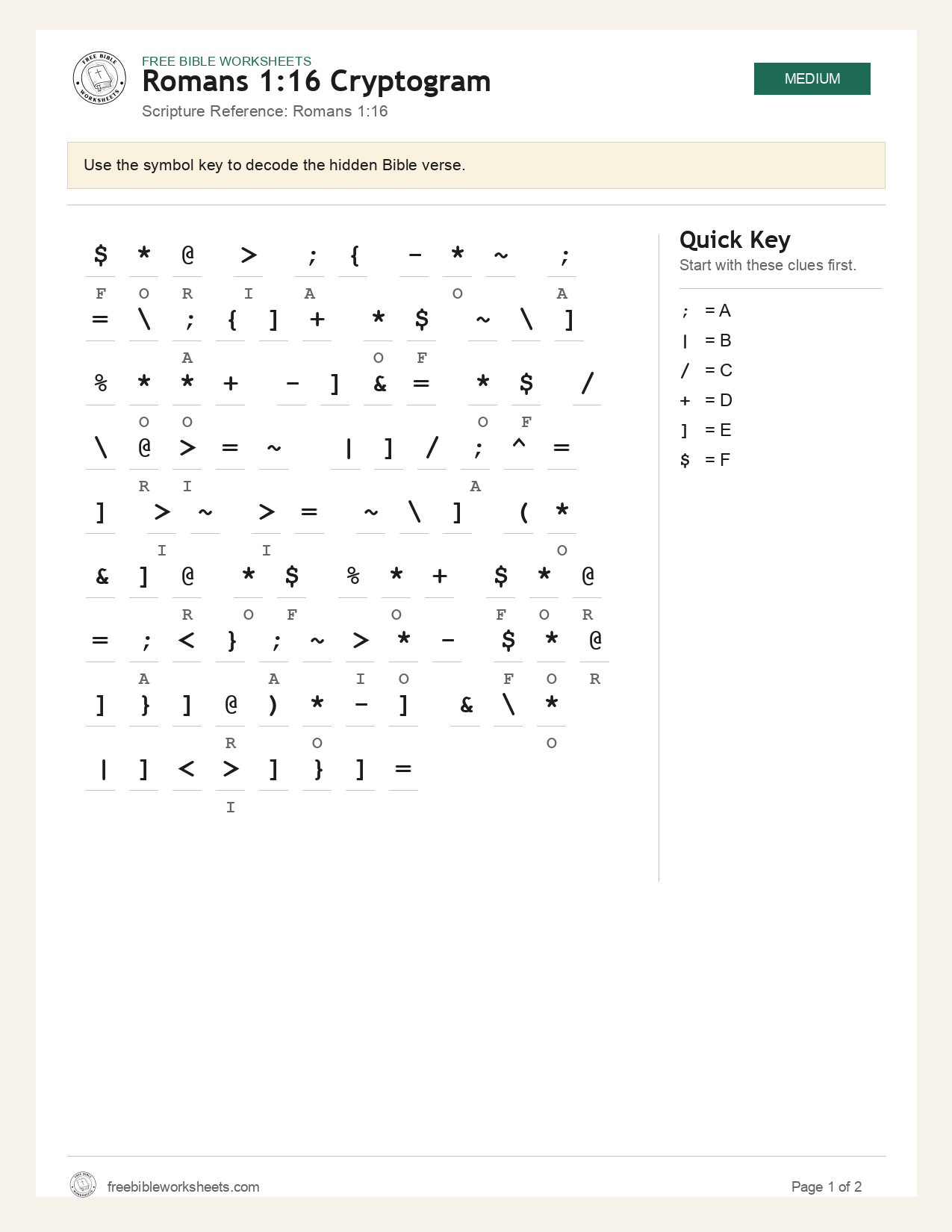 Romans 1:16 Cryptogram preview
