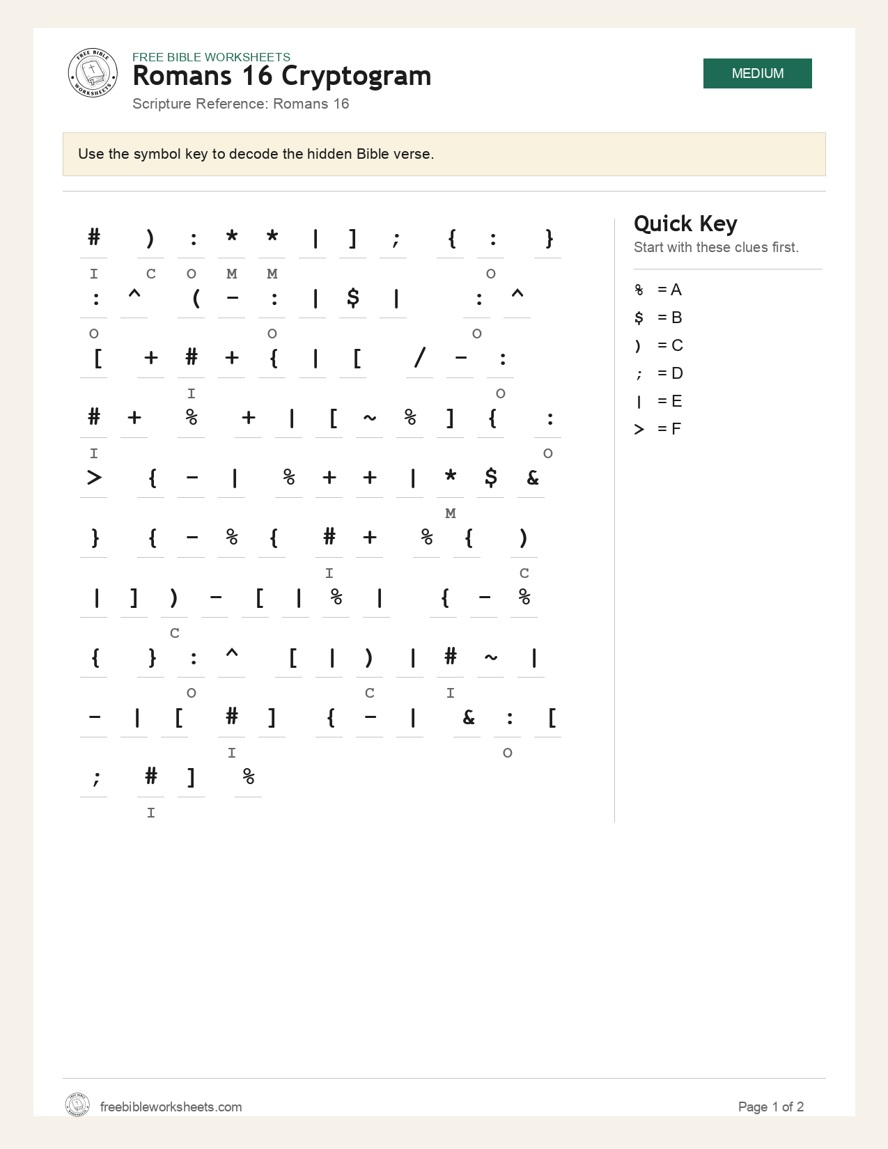 Romans 16 Cryptogram preview