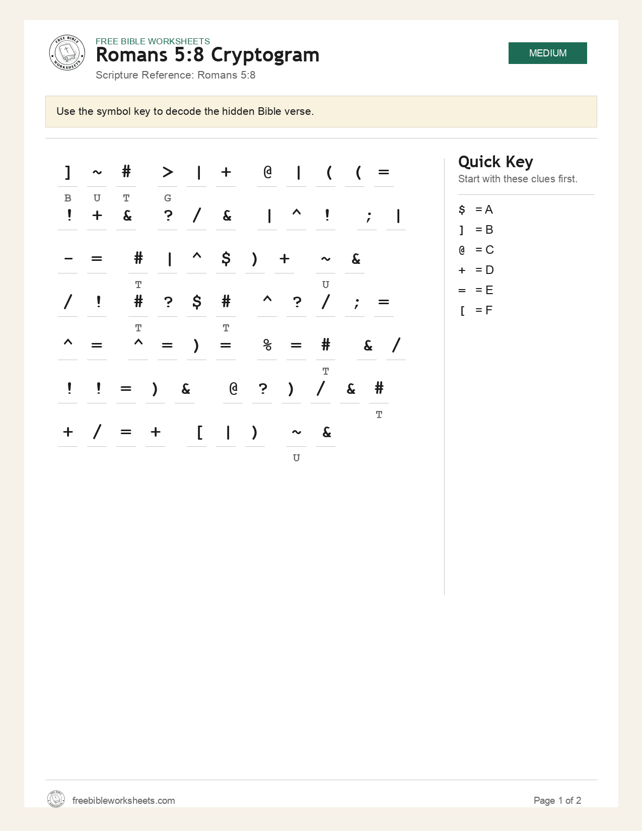 Romans 5:8 Cryptogram preview