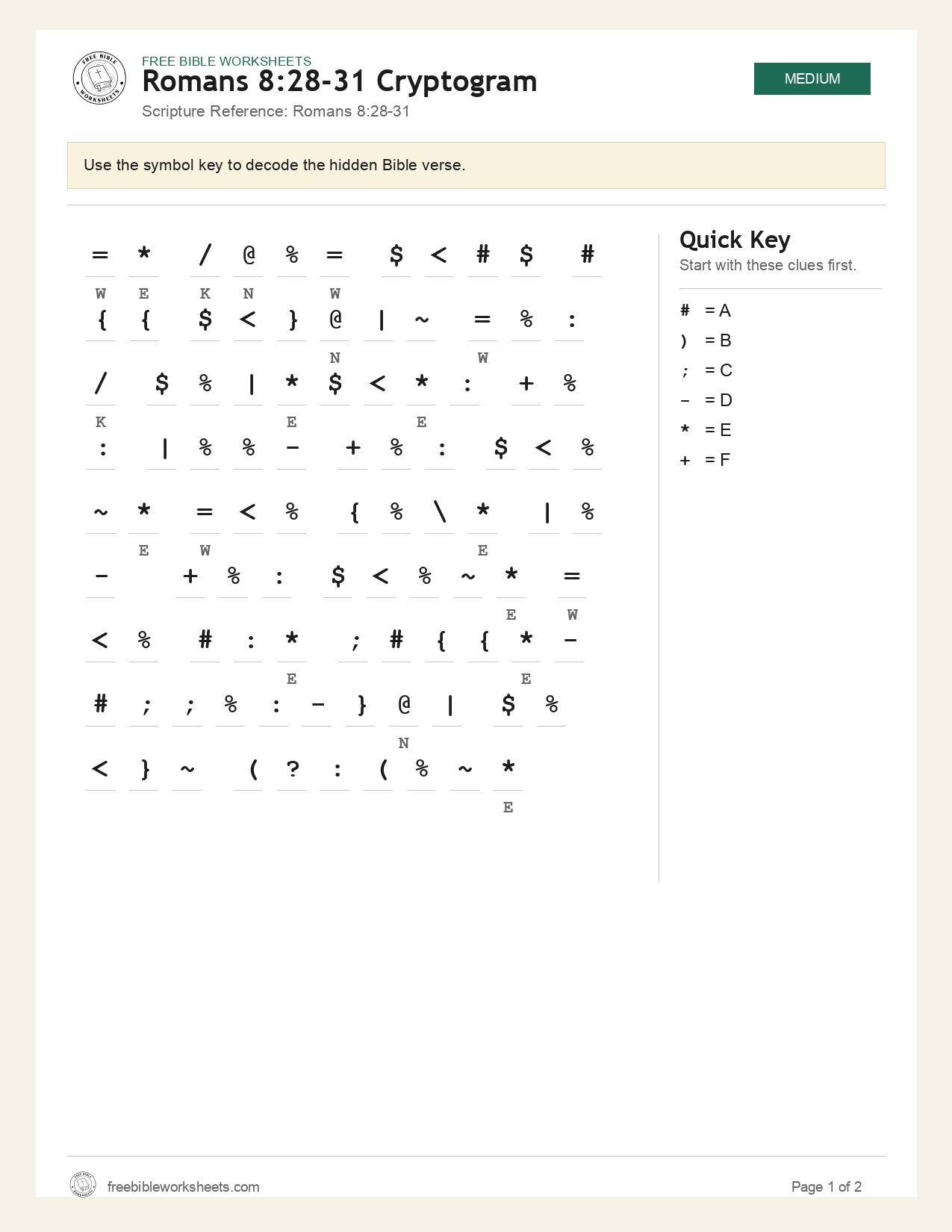 Romans 8:28-31 Cryptogram preview