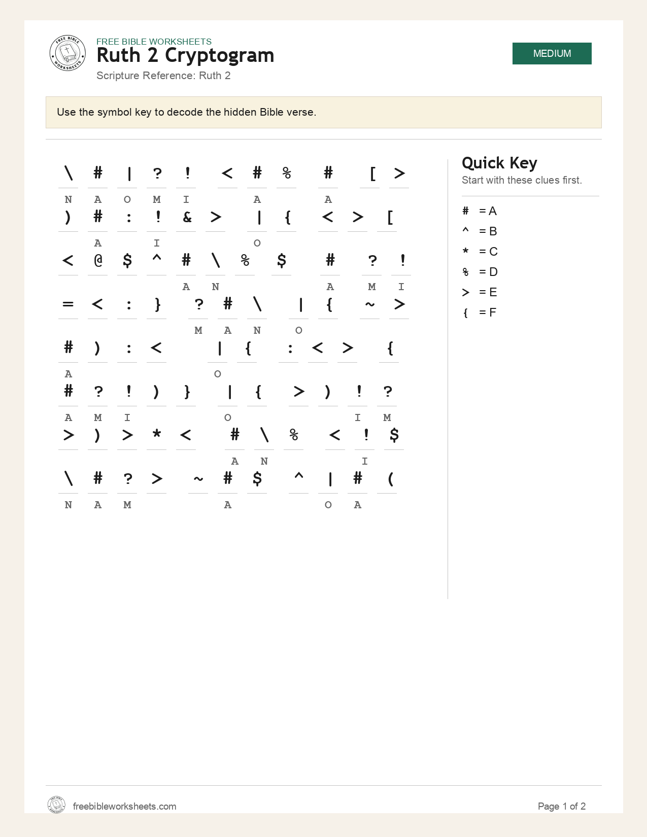 Ruth 2 Cryptogram preview