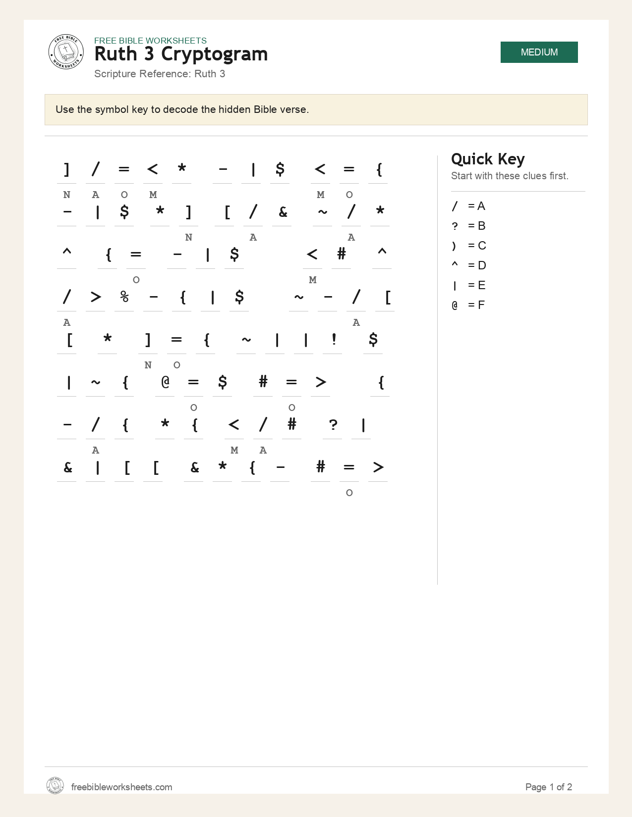 Ruth 3 Cryptogram preview