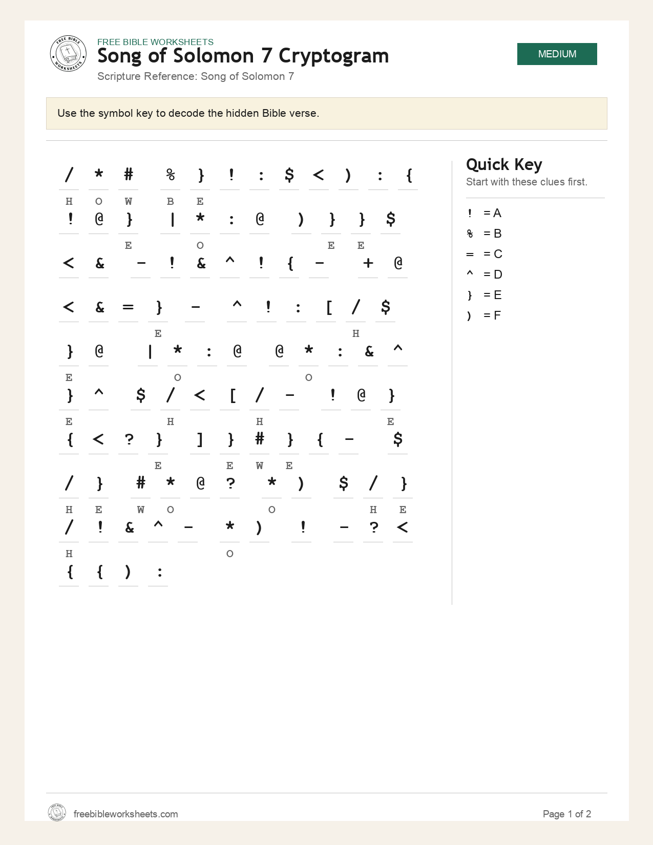 Song of Solomon 7 Cryptogram preview