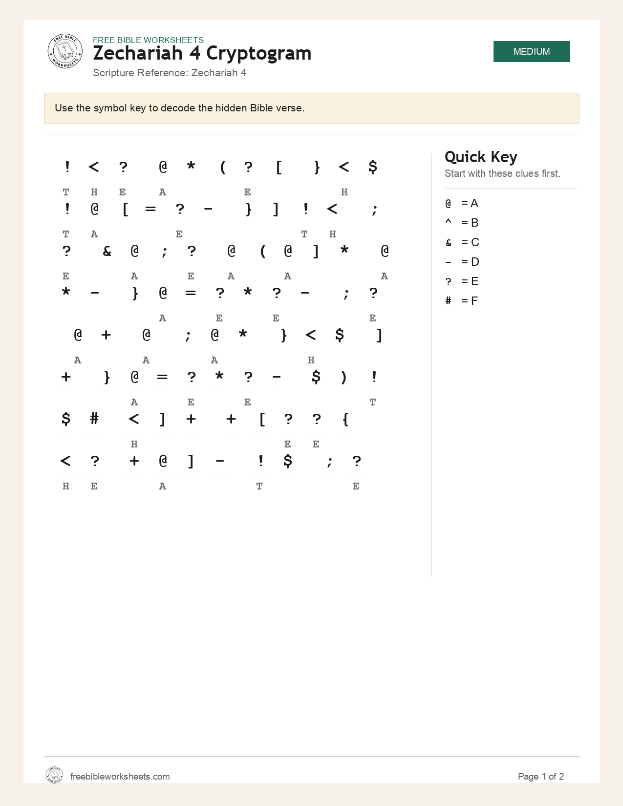 Zechariah 4 Cryptogram preview