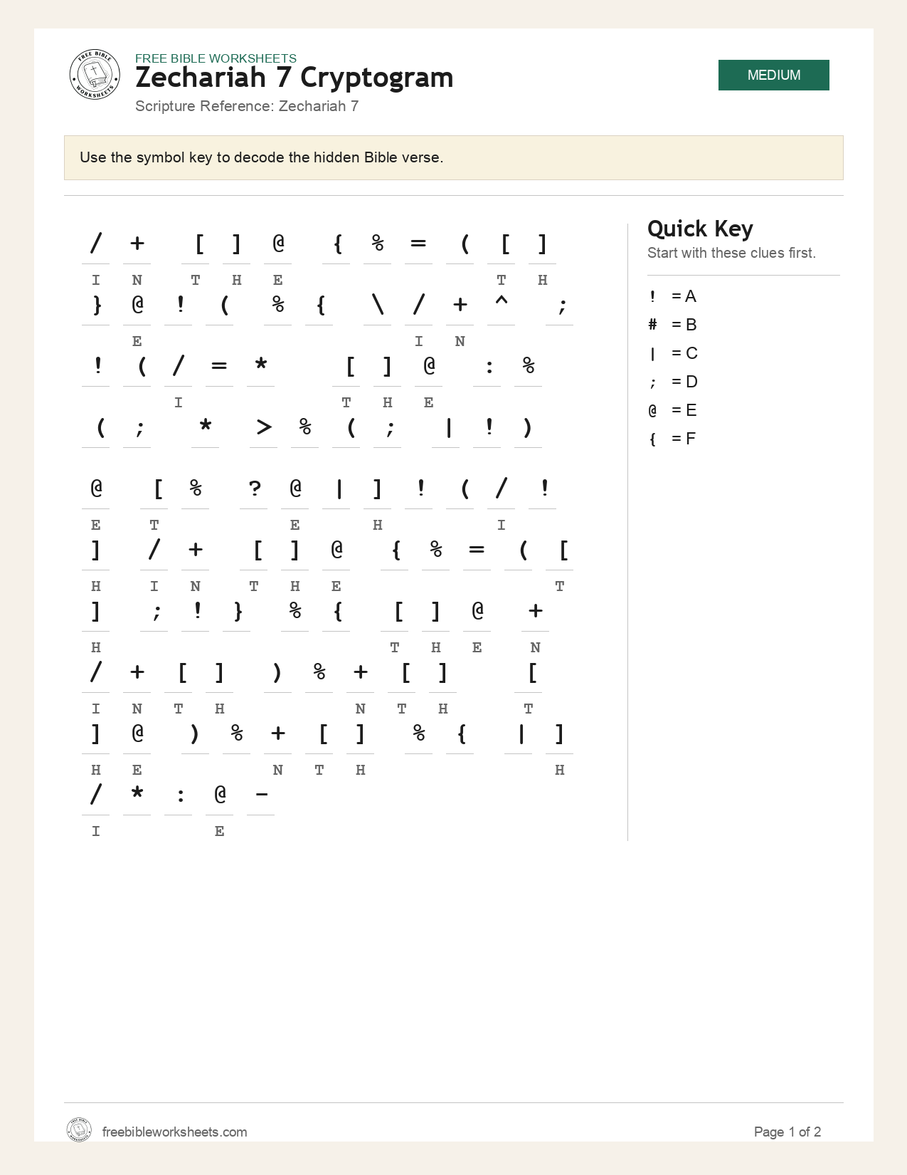 Zechariah 7 Cryptogram preview