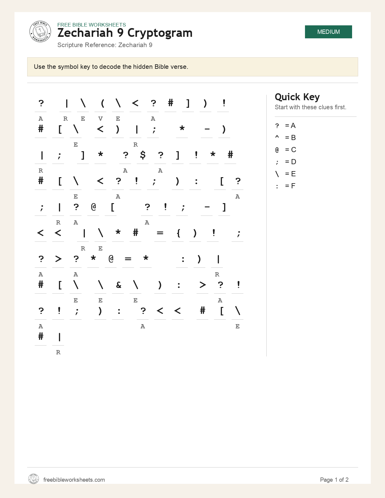 Zechariah 9 Cryptogram preview