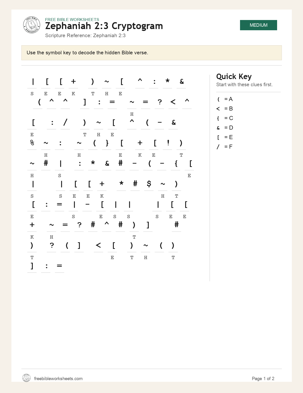 Zephaniah 2:3 Cryptogram preview