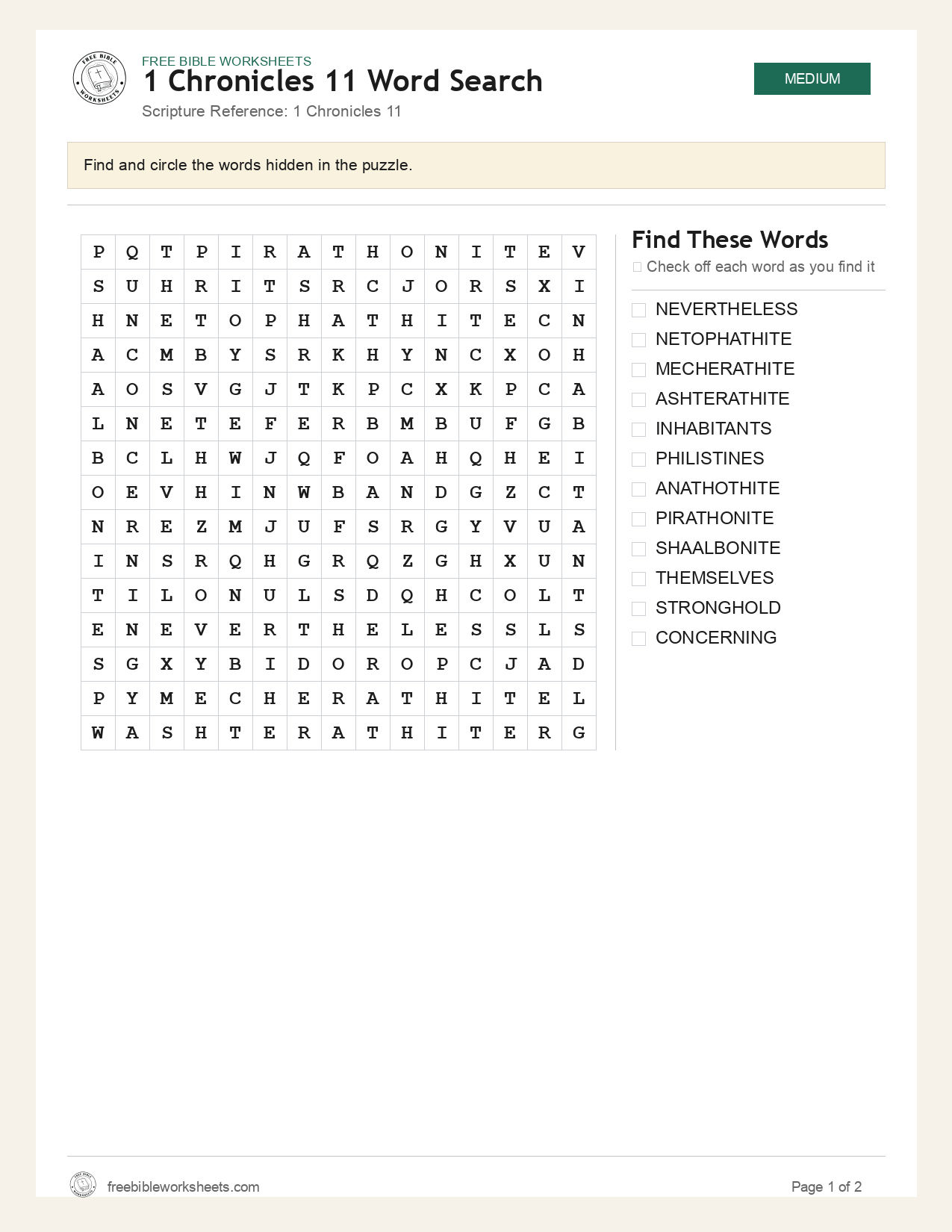 1 Chronicles 11 Word Search preview