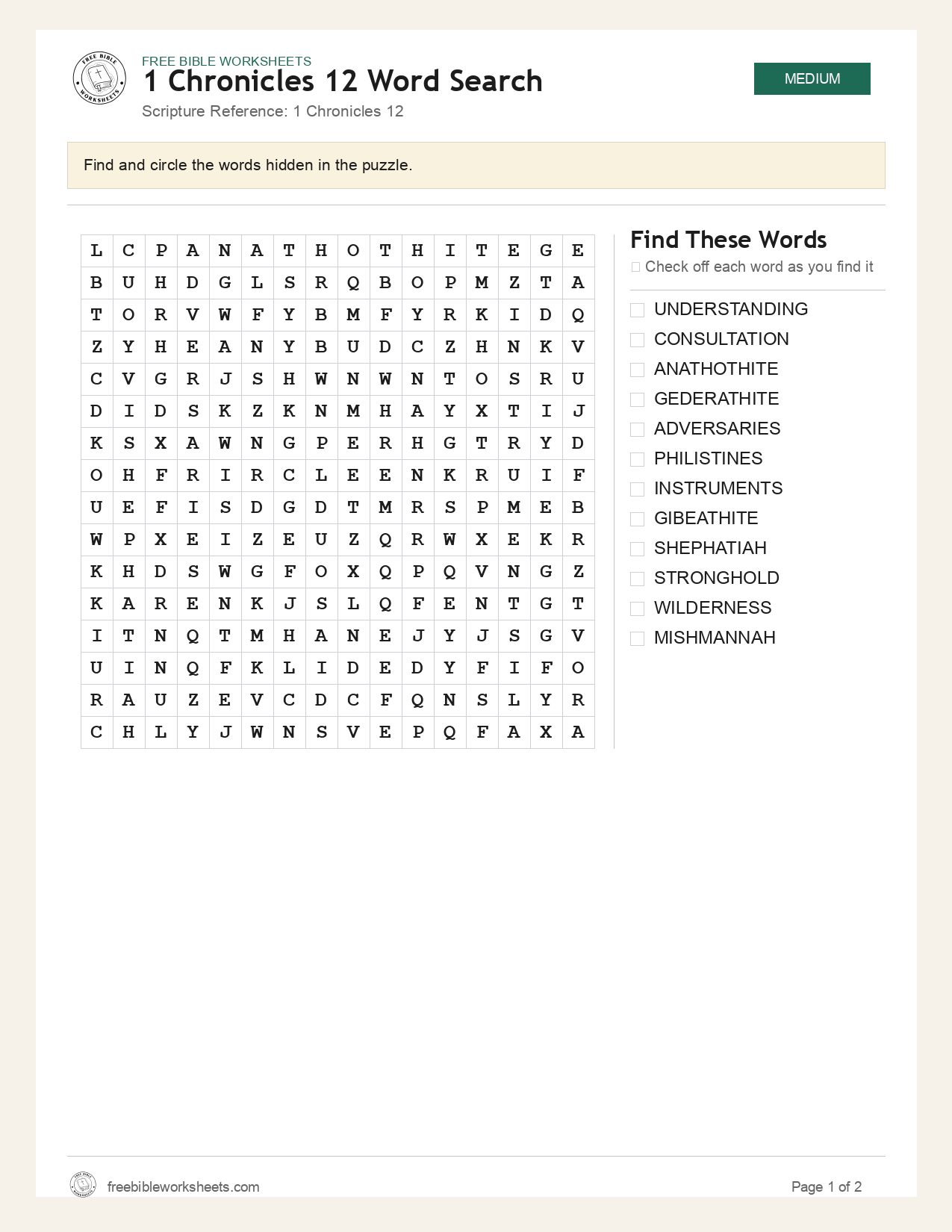 1 Chronicles 12 Word Search preview