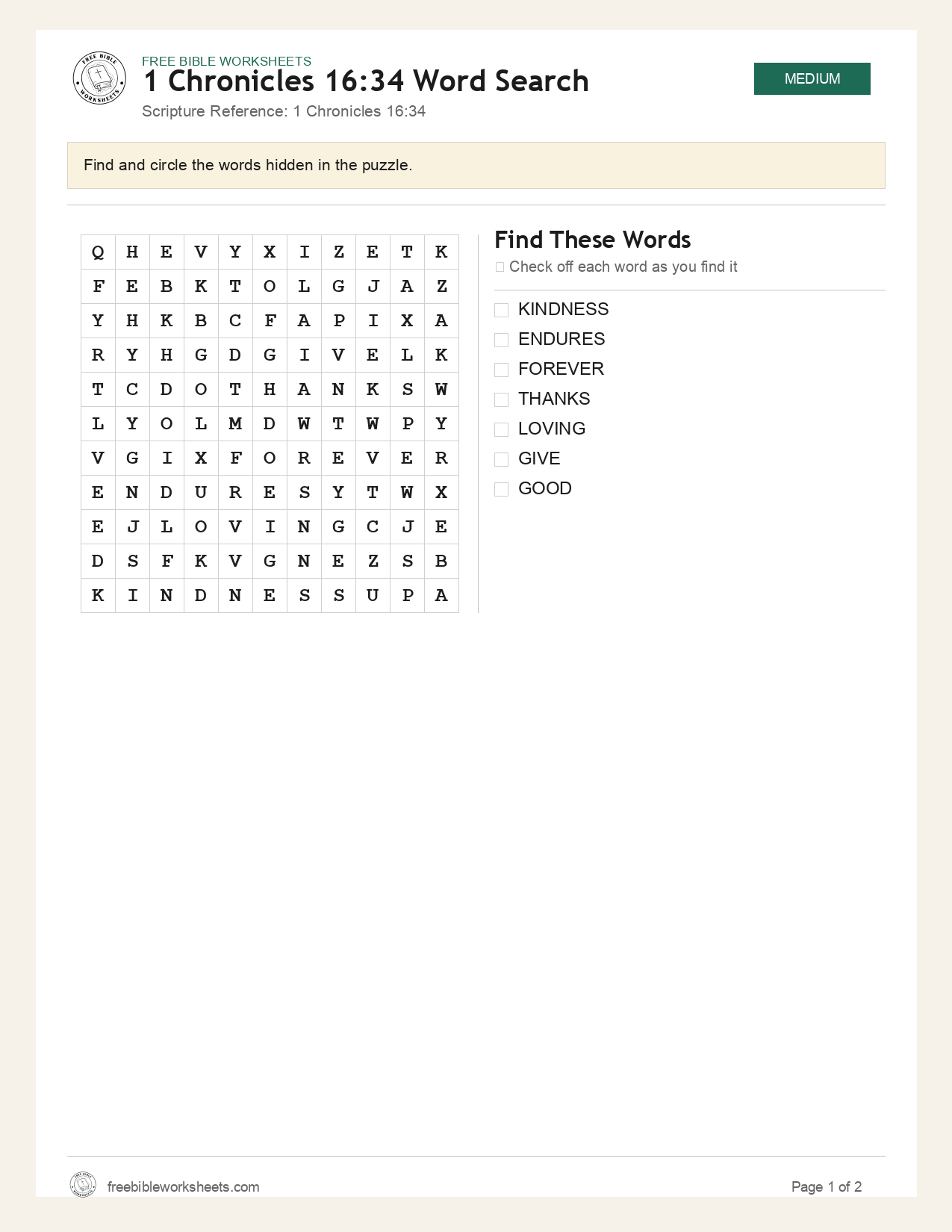 1 Chronicles 16:34 Word Search preview