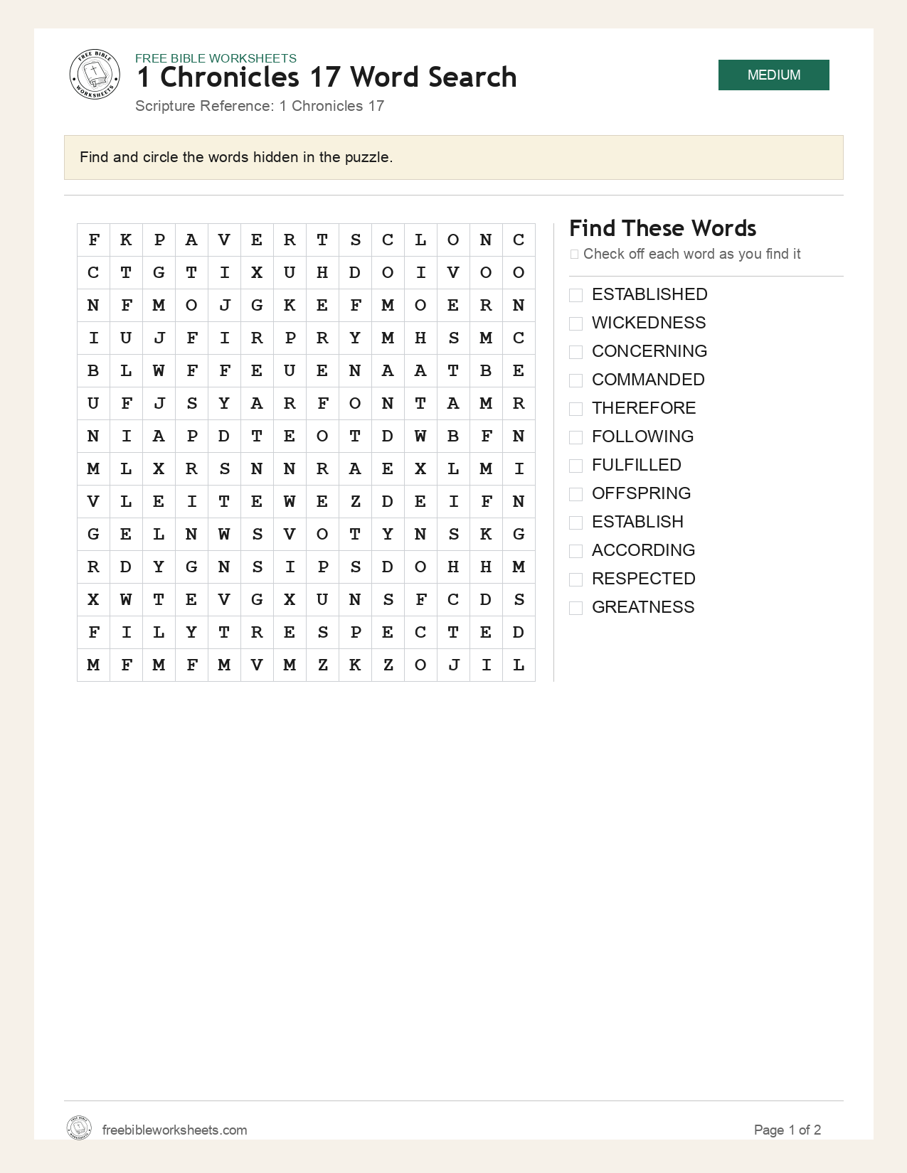 1 Chronicles 17 Word Search preview