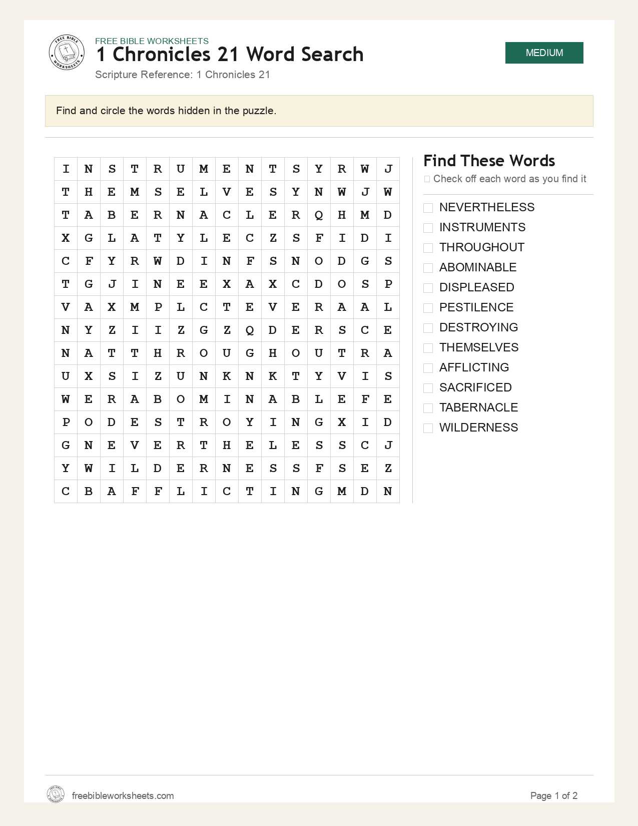 1 Chronicles 21 Word Search preview