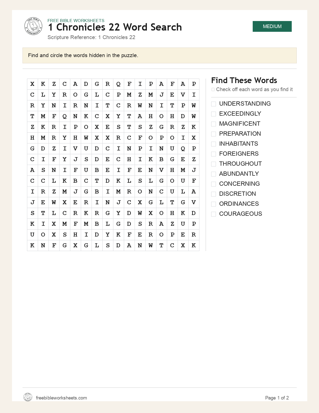 1 Chronicles 22 Word Search preview