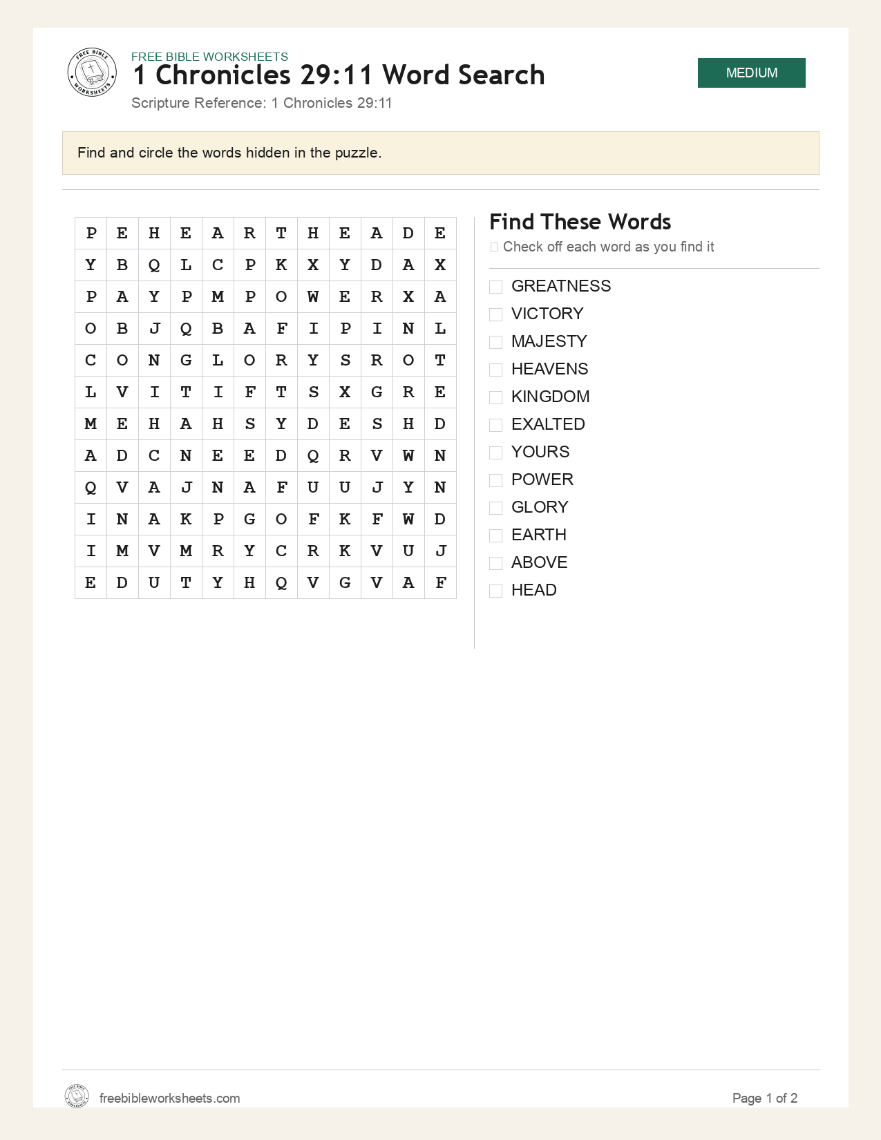 1 Chronicles 29:11 Word Search preview