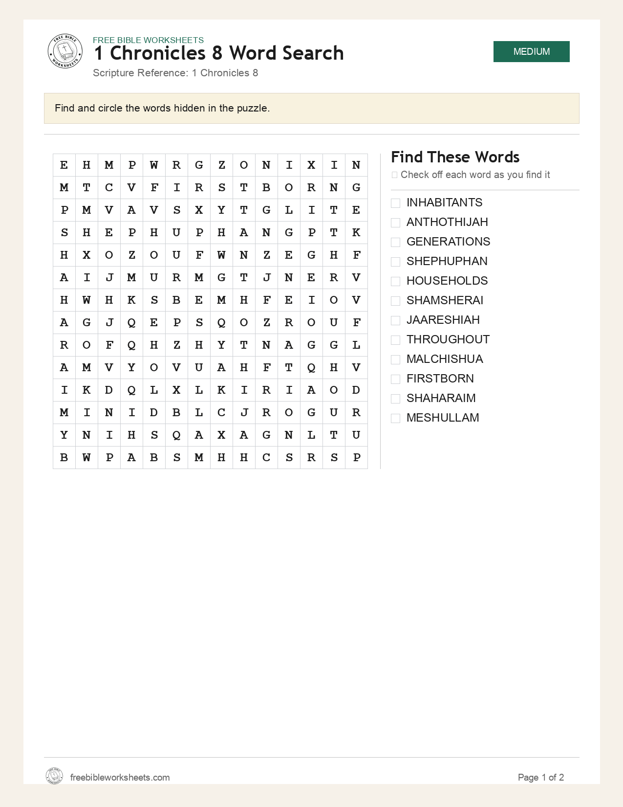 1 Chronicles 8 Word Search preview
