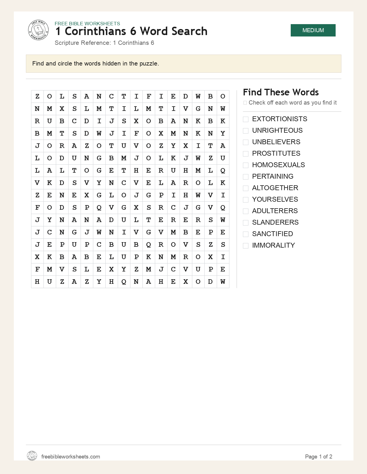 1 Corinthians 6 Word Search preview