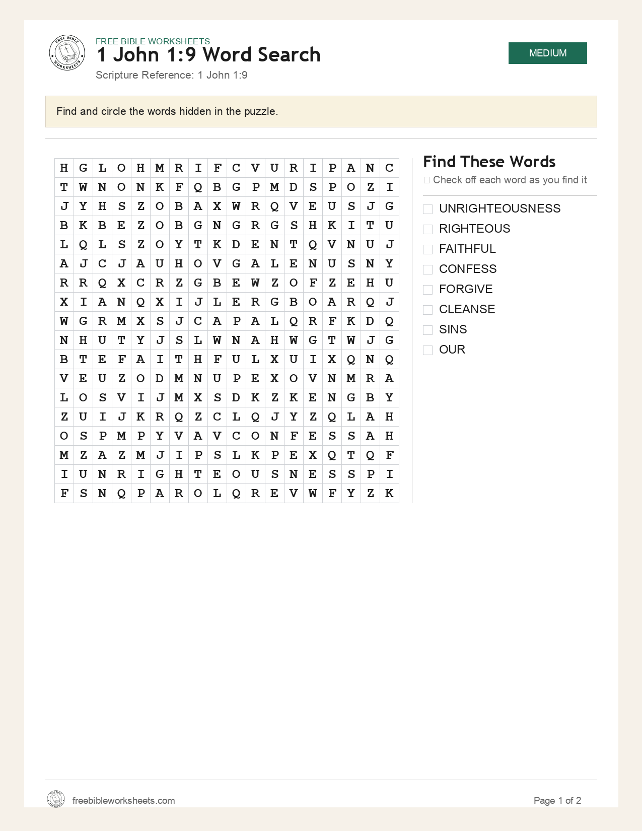 1 John 1:9 Word Search preview