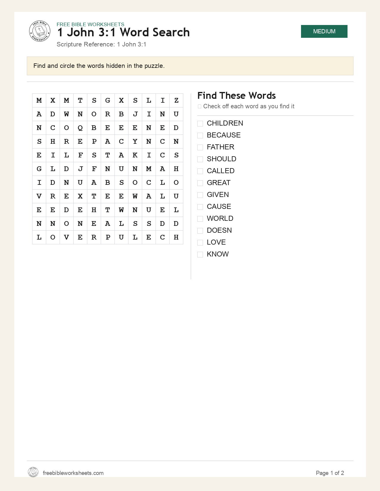 1 John 3:1 Word Search preview