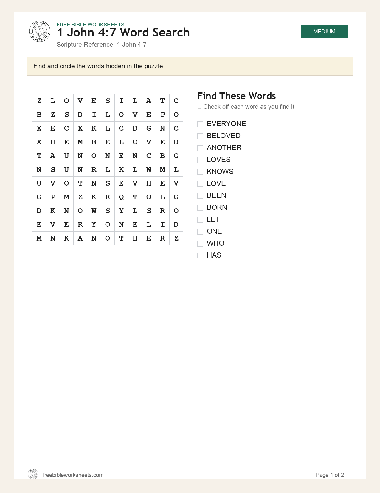 1 John 4:7 Word Search preview